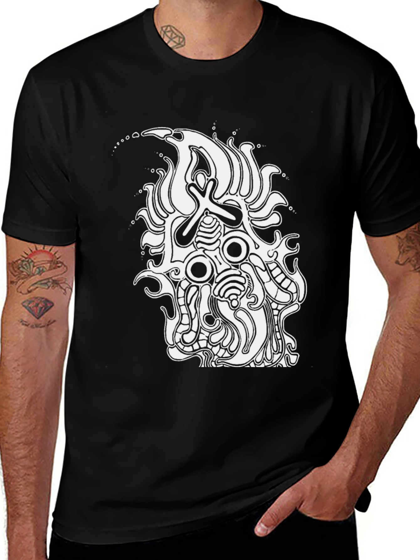 Variant 3 of Abstract Graphic Tee - Black Cotton Shirt