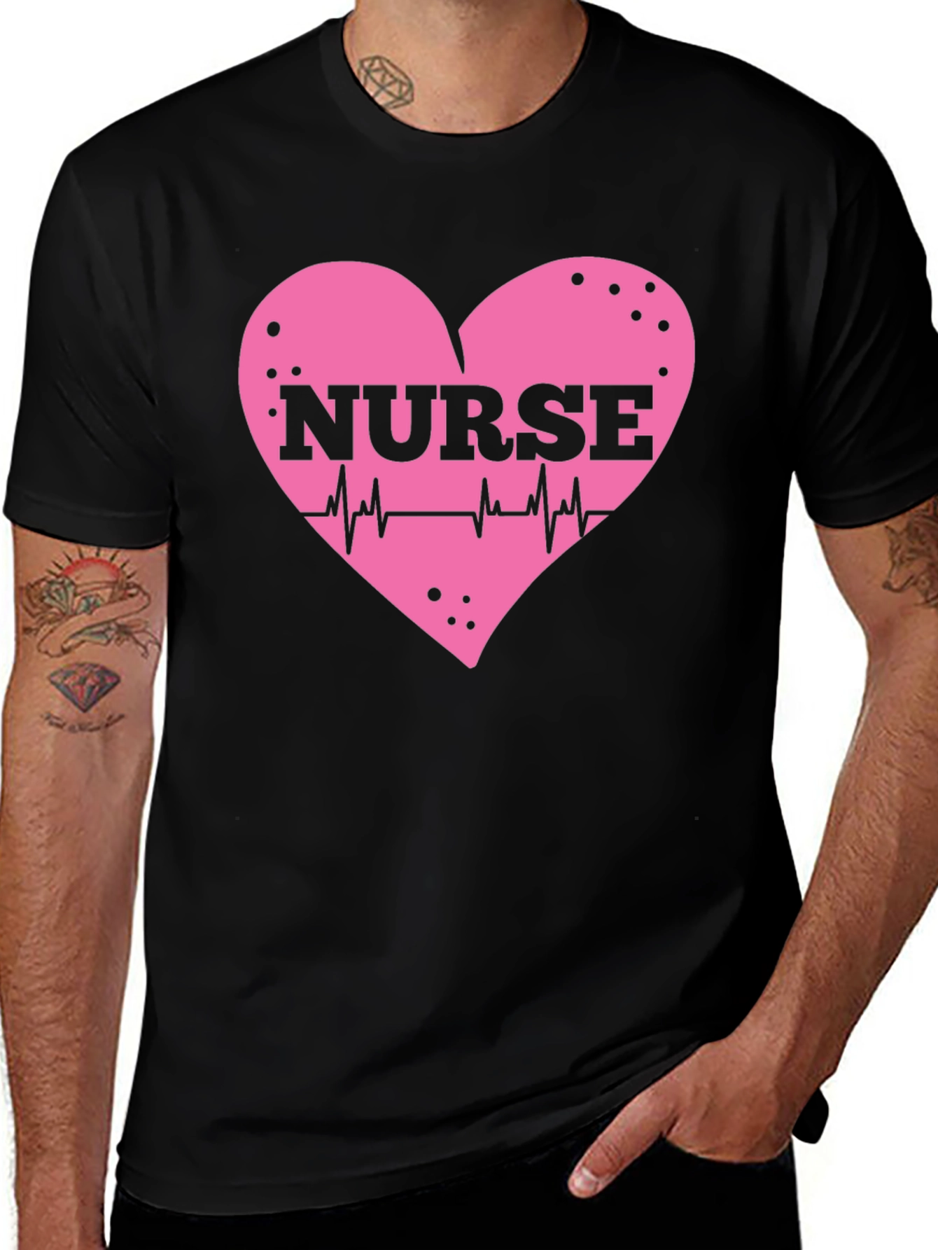 Variant 22 of Nurse Heartbeat T-Shirt - Black Cotton Tee