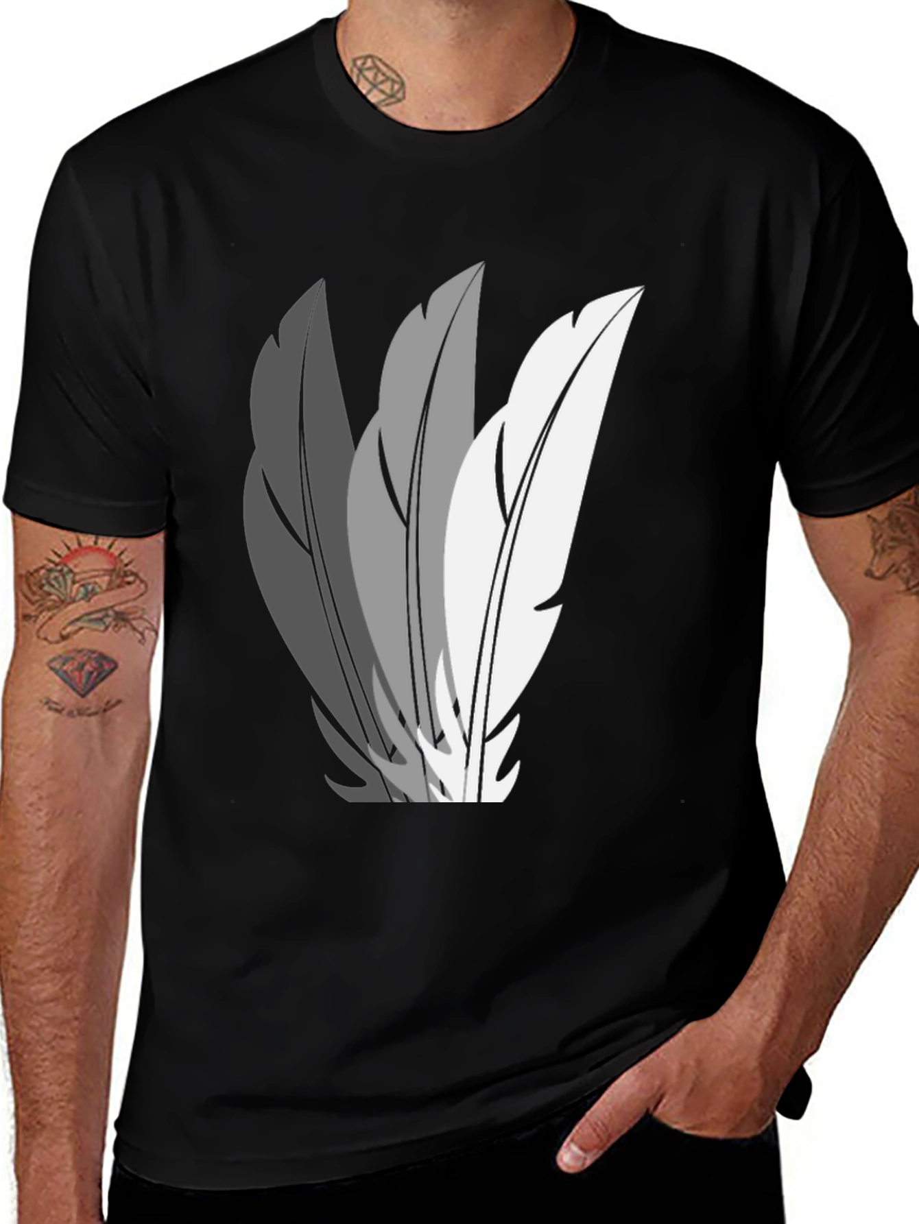 Variant 3 of Feather Graphic Black T-Shirt - Soft Cotton Blend