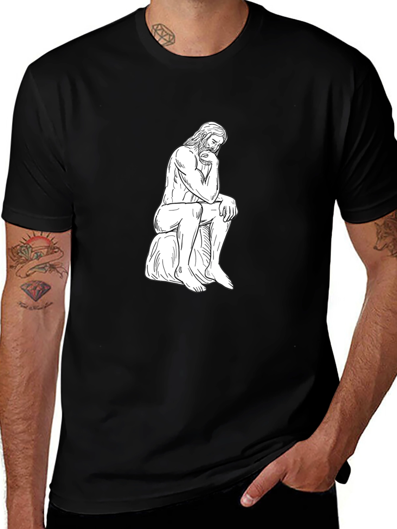 Variant 26 of The Thinker Graphic Tee - Black Cotton Casual Shirt