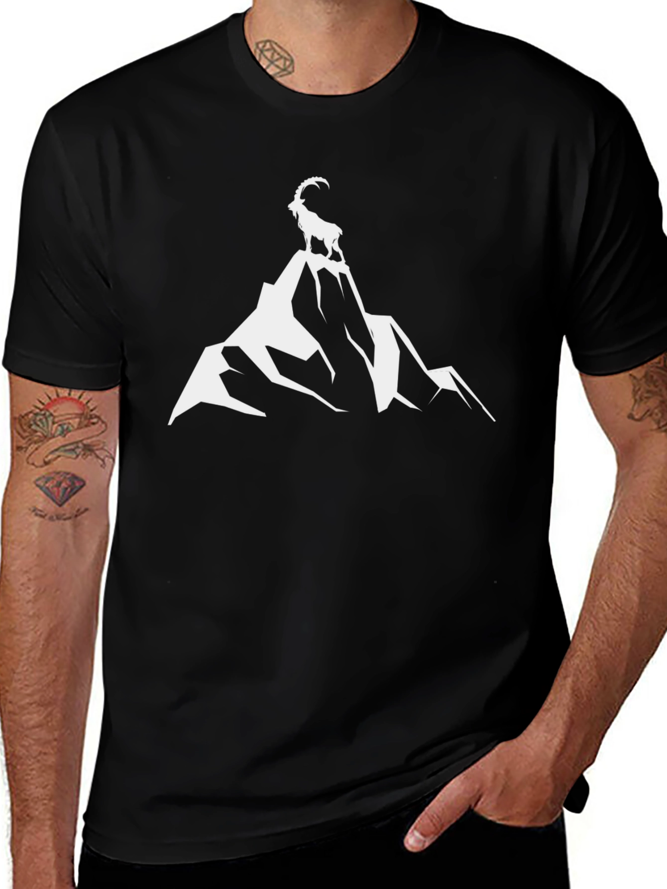 Variant 9 of Mountain Goat Graphic Tee - Black Cotton Comfort
