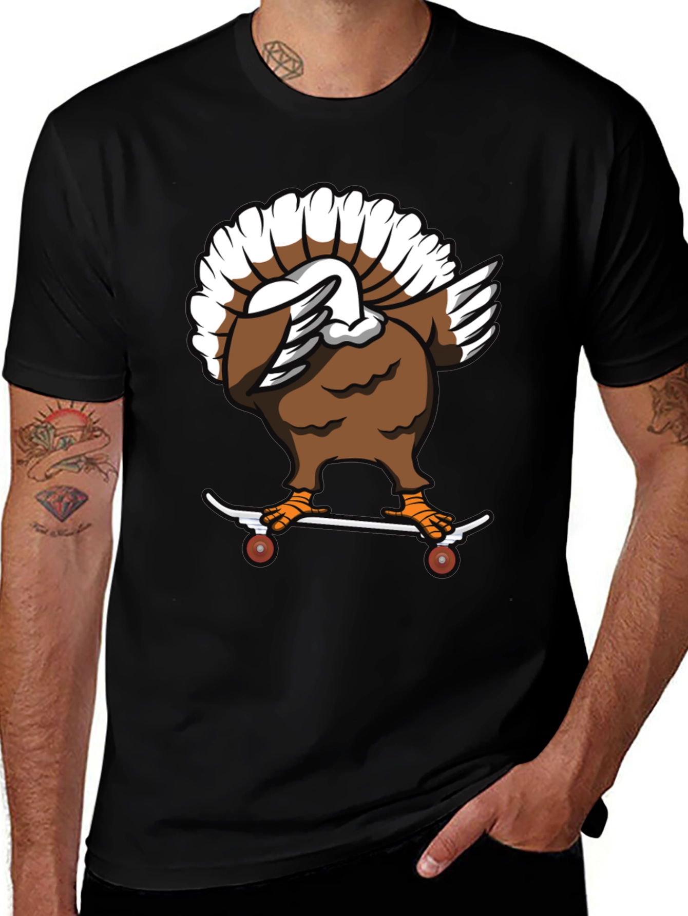 Variant 8 of Skateboarding Turkey Graphic Tee - Thanksgiving Fun!