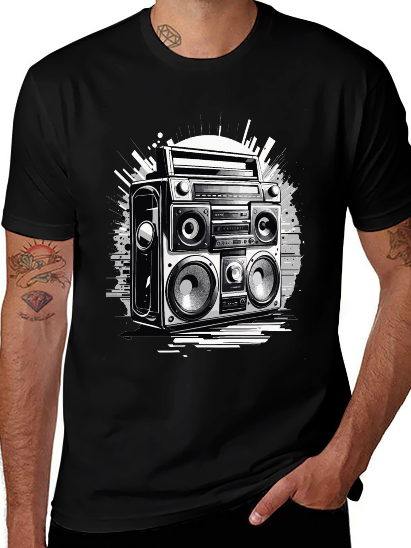 Variant 5 of Retro Boombox Graphic T-Shirt - Vintage Style Music Tee