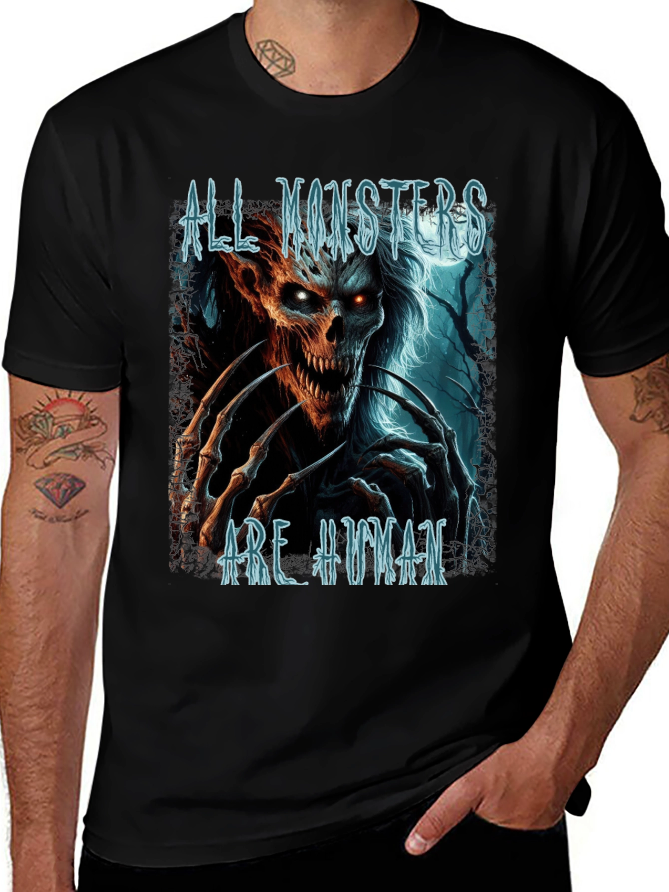 Variant 6 of All Monsters Are Human Graphic Tee - Horror Design