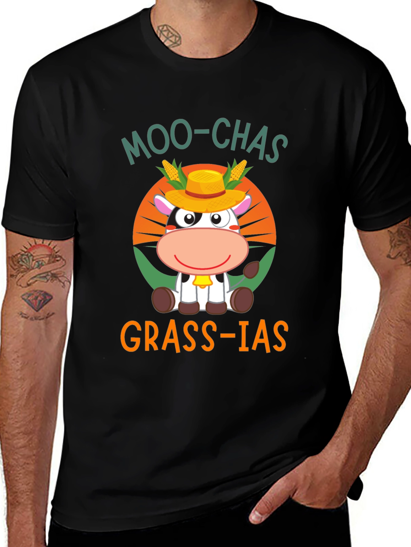 Variant 10 of Moo-Chas Grass-ias Graphic Tee - Cute Cow Design
