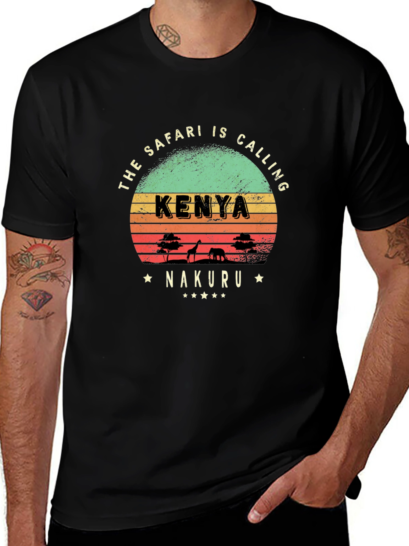 Variant 17 of Kenya Safari Calling T-Shirt - Nakuru Retro Design