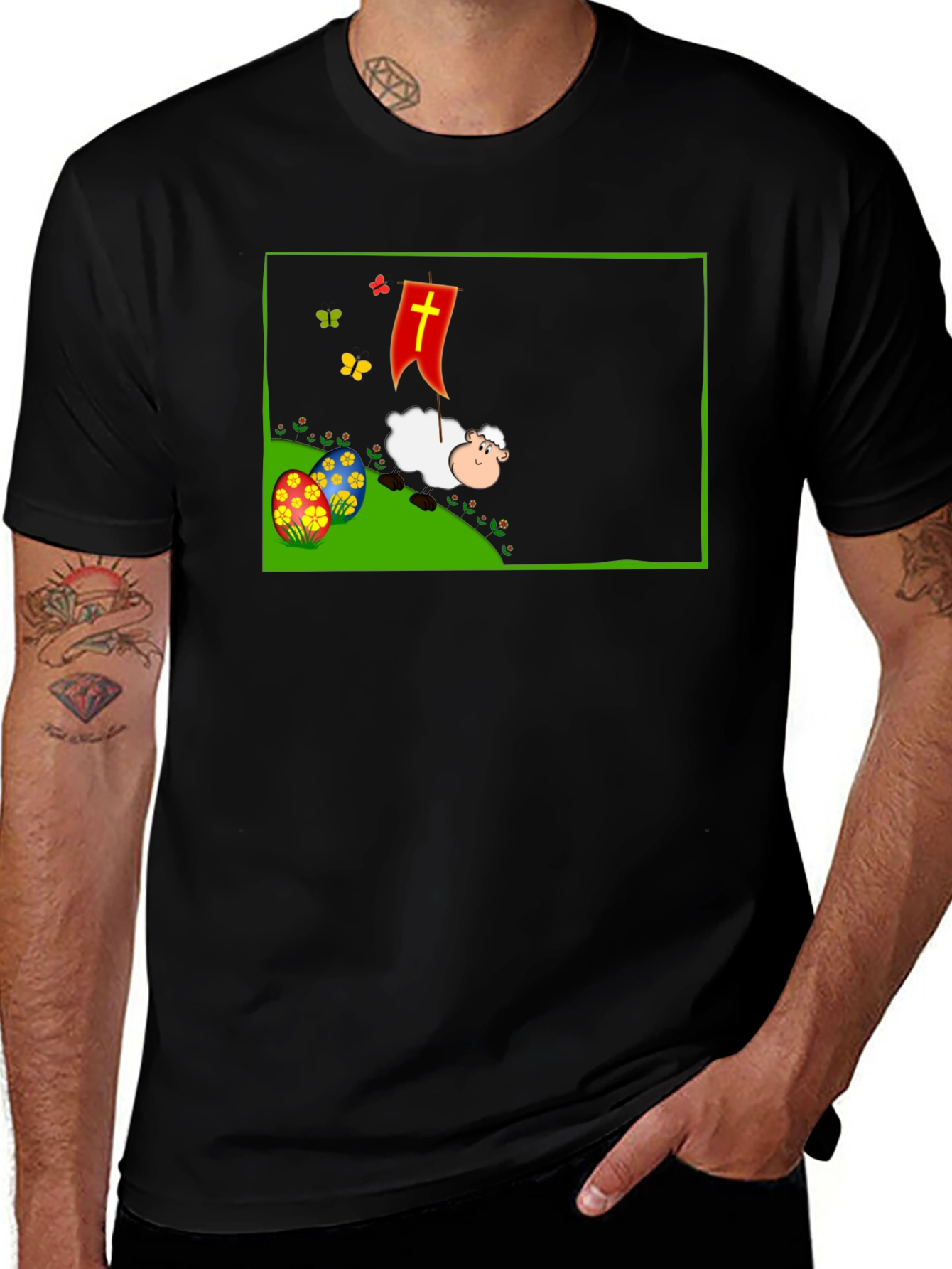 Easter Sheep Graphic T-Shirt - Black