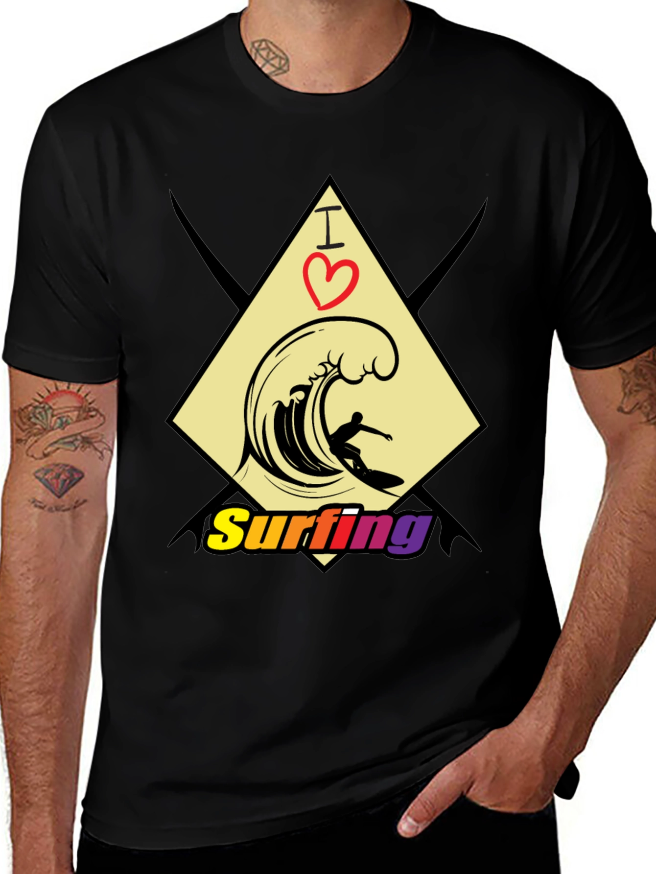 Variant 22 of I Love Surfing Black T-Shirt - Stylish Graphic Tee