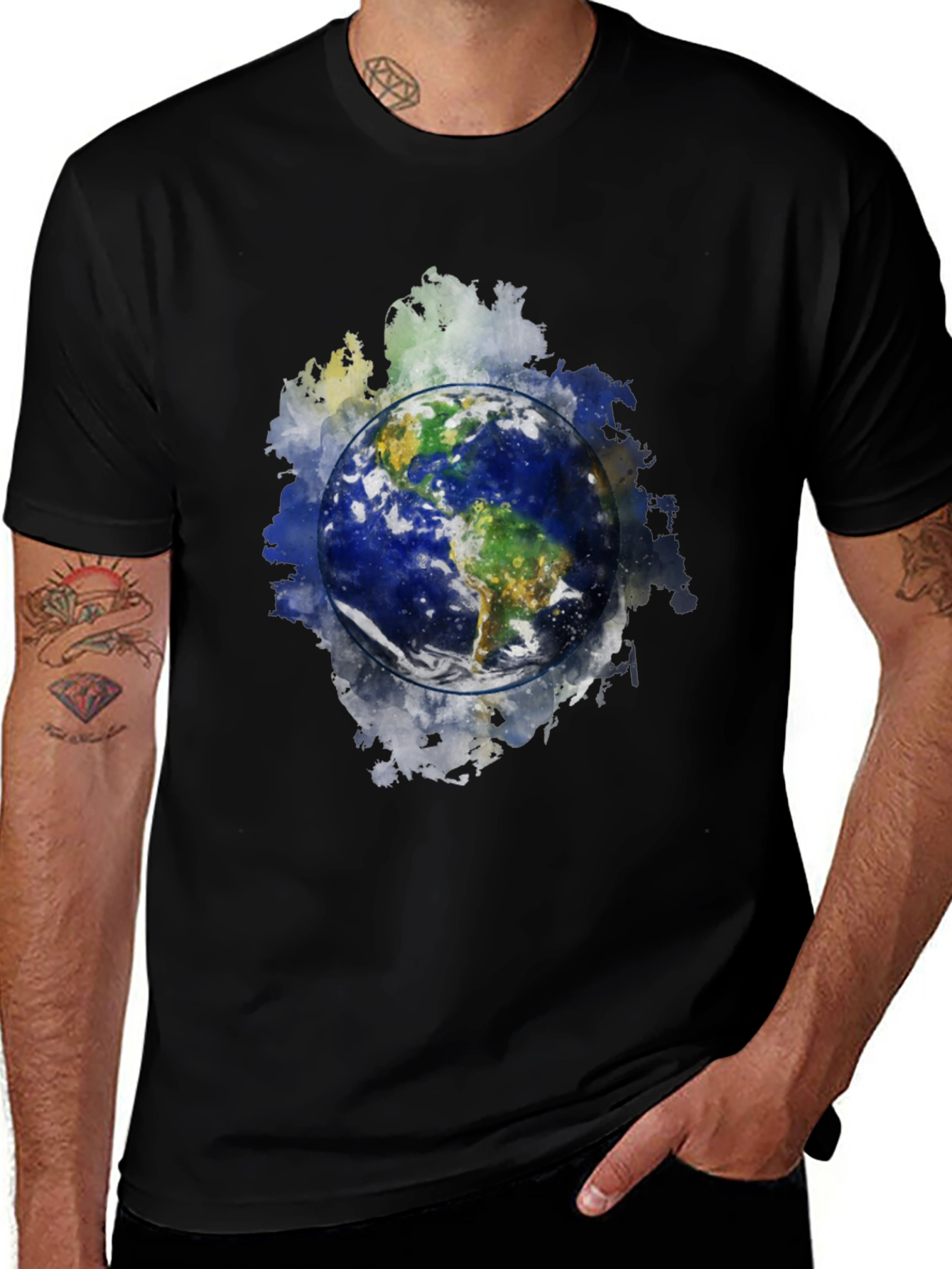 Earth Graphic Print T-Shirt - Men's Black Tee