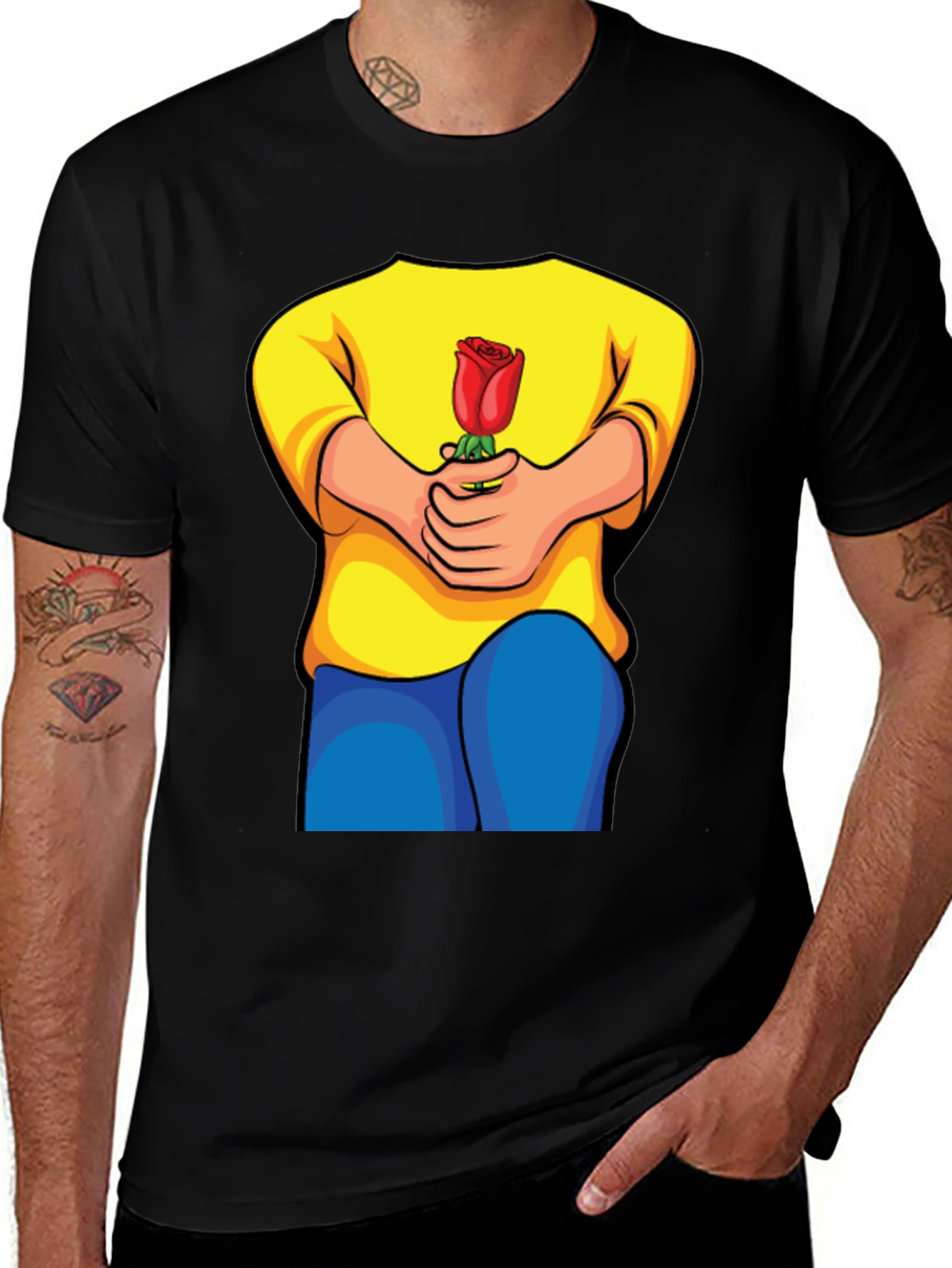 Variant 12 of Rose Holding Graphic Tee - Romantic Novelty Shirt