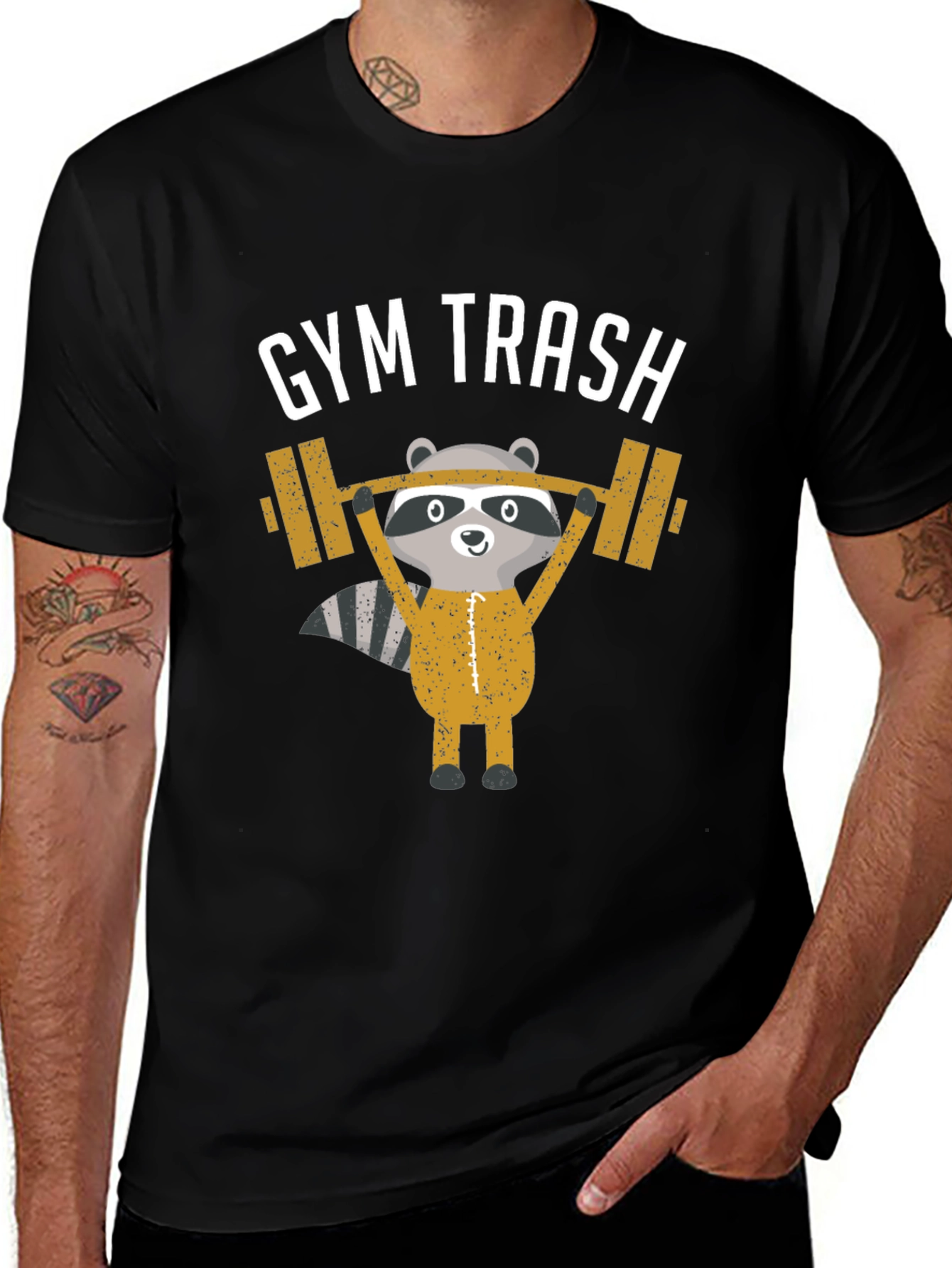 Variant 24 of Gym Trash Raccoon Weightlifting T-Shirt