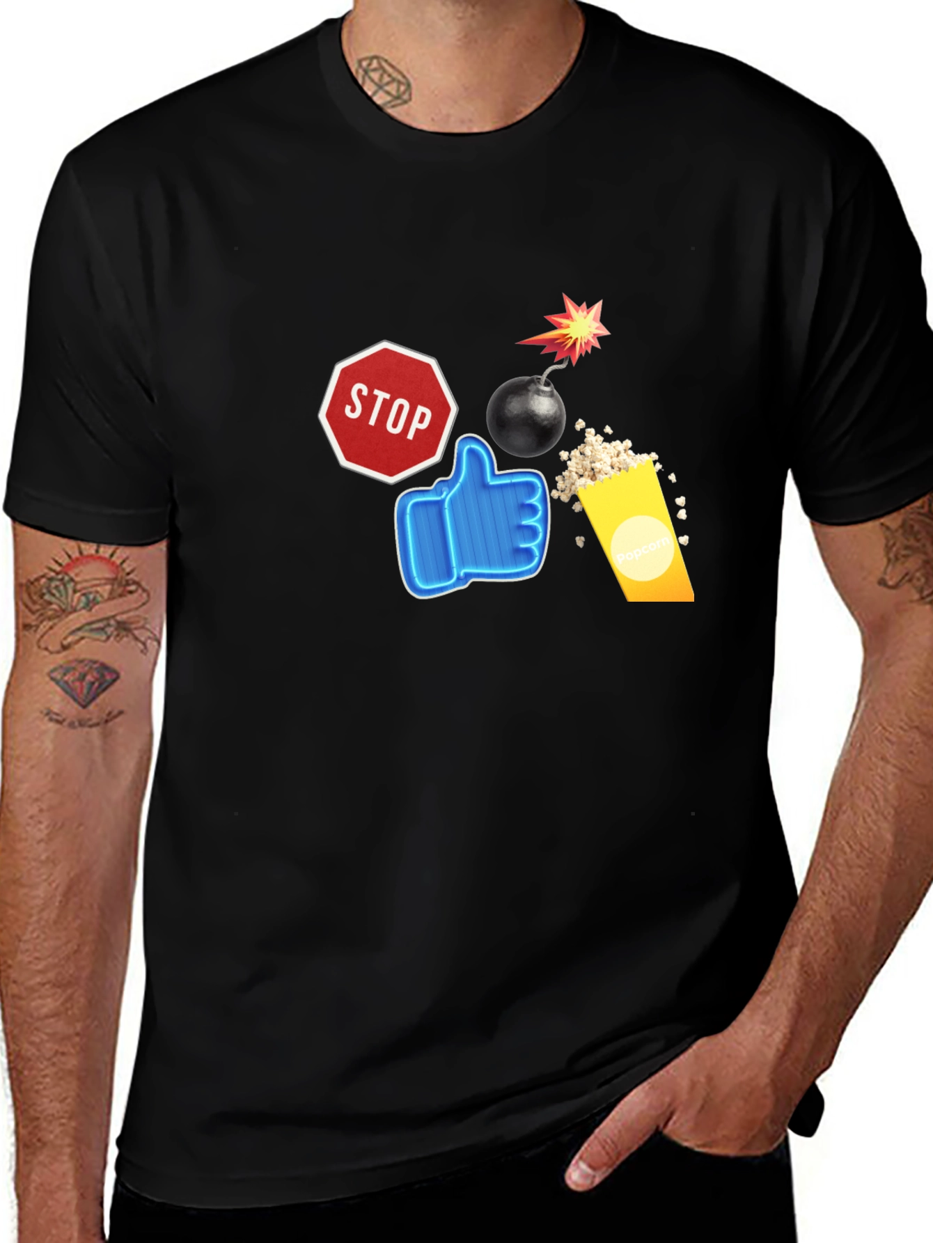 Variant 27 of Stop, Like, Popcorn Bomb Black T-Shirt