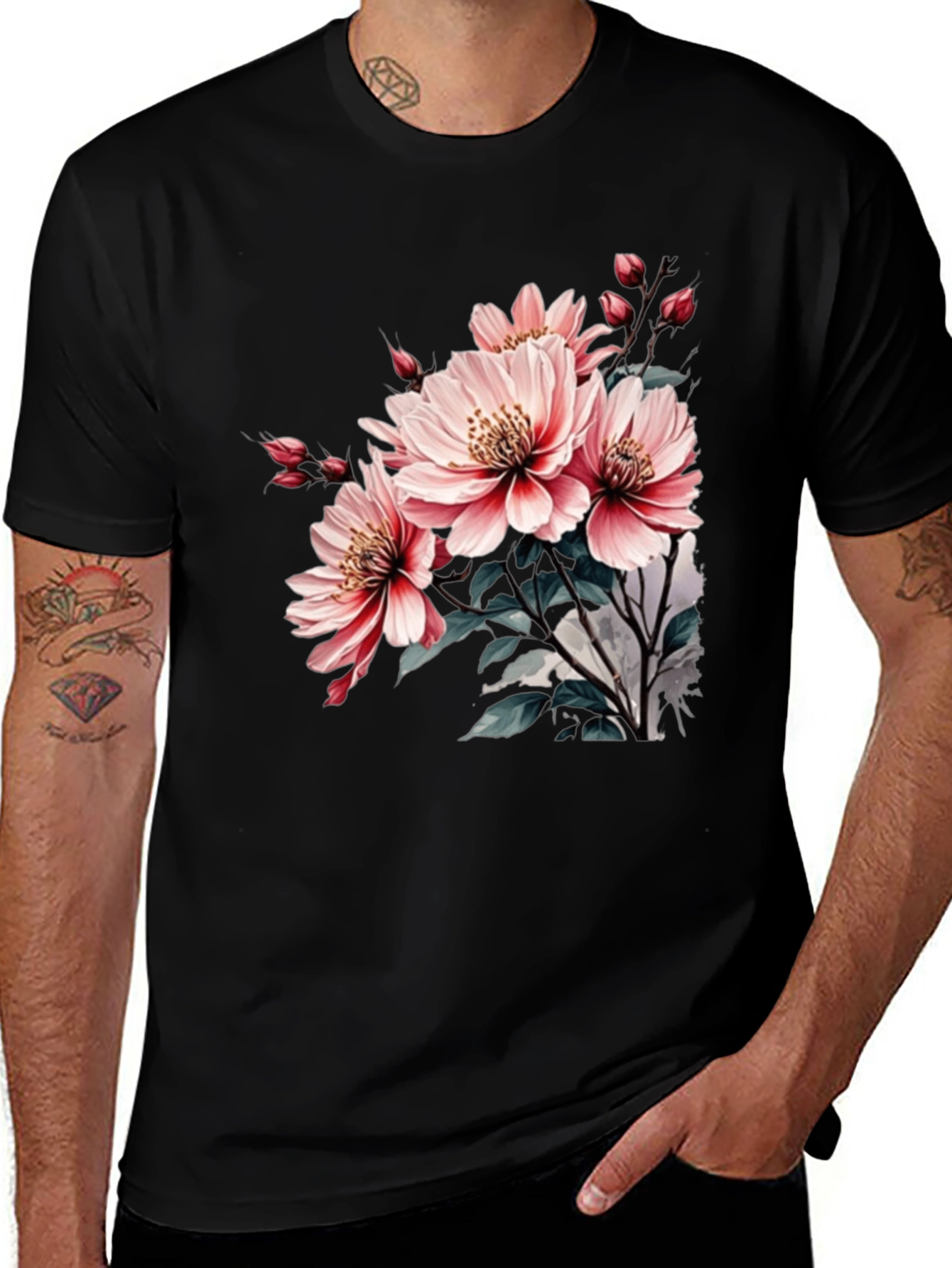 Variant 17 of Floral Print Black Tee