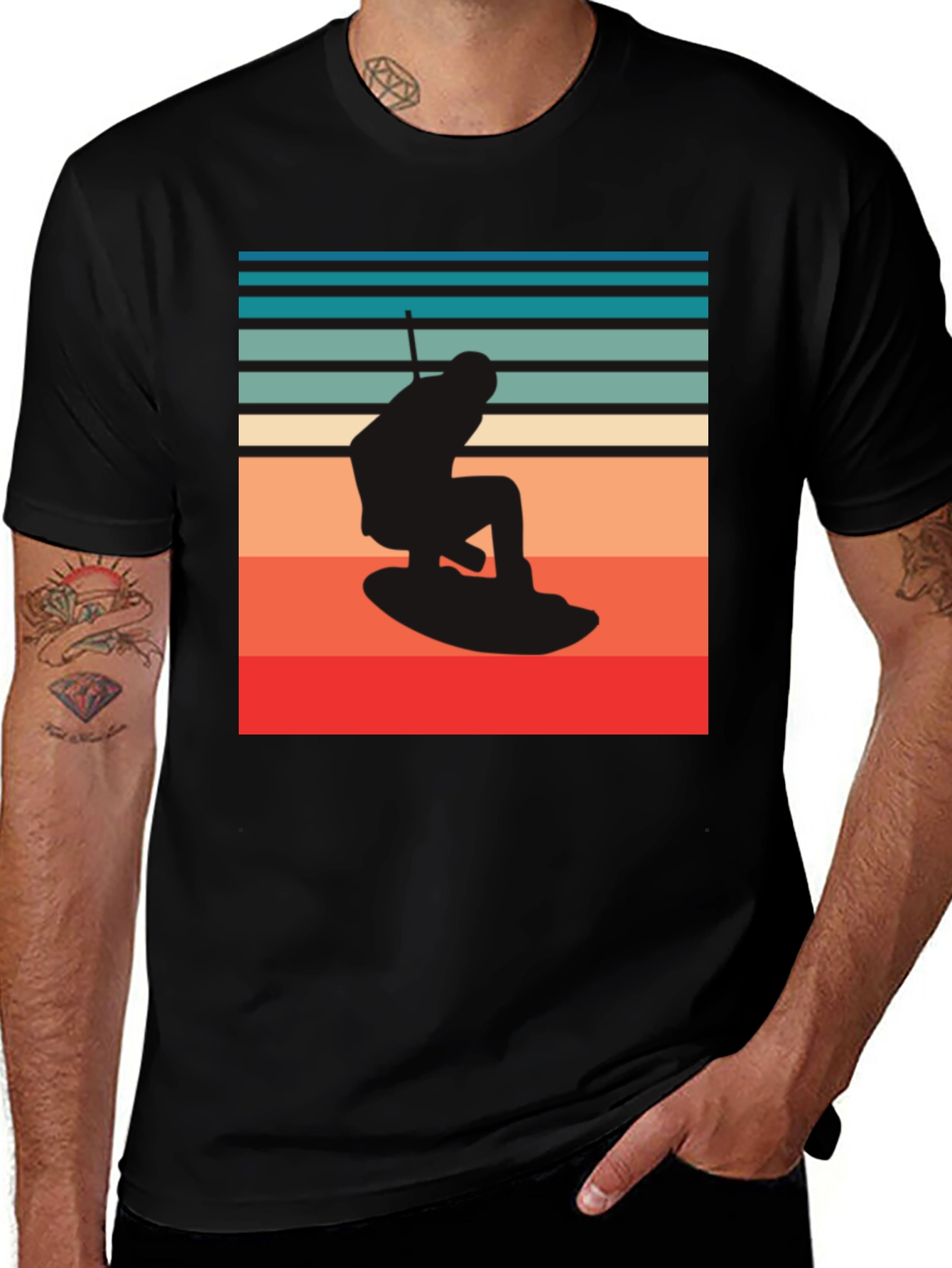 Black Retro Wakeboarding Graphic Tee - Black main image