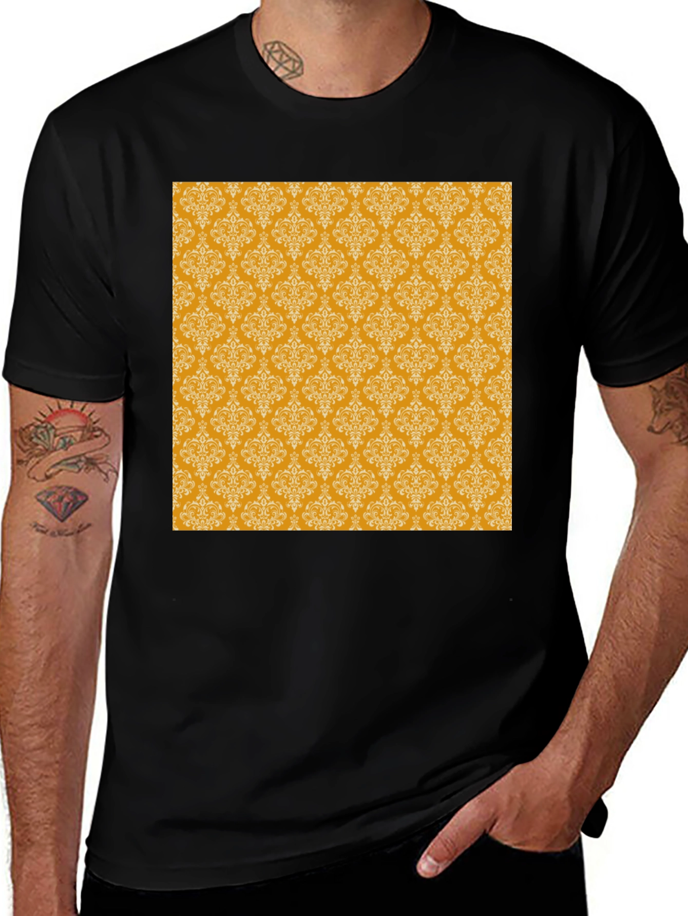 Variant 23 of Stylish Black Tee with Gold Pattern