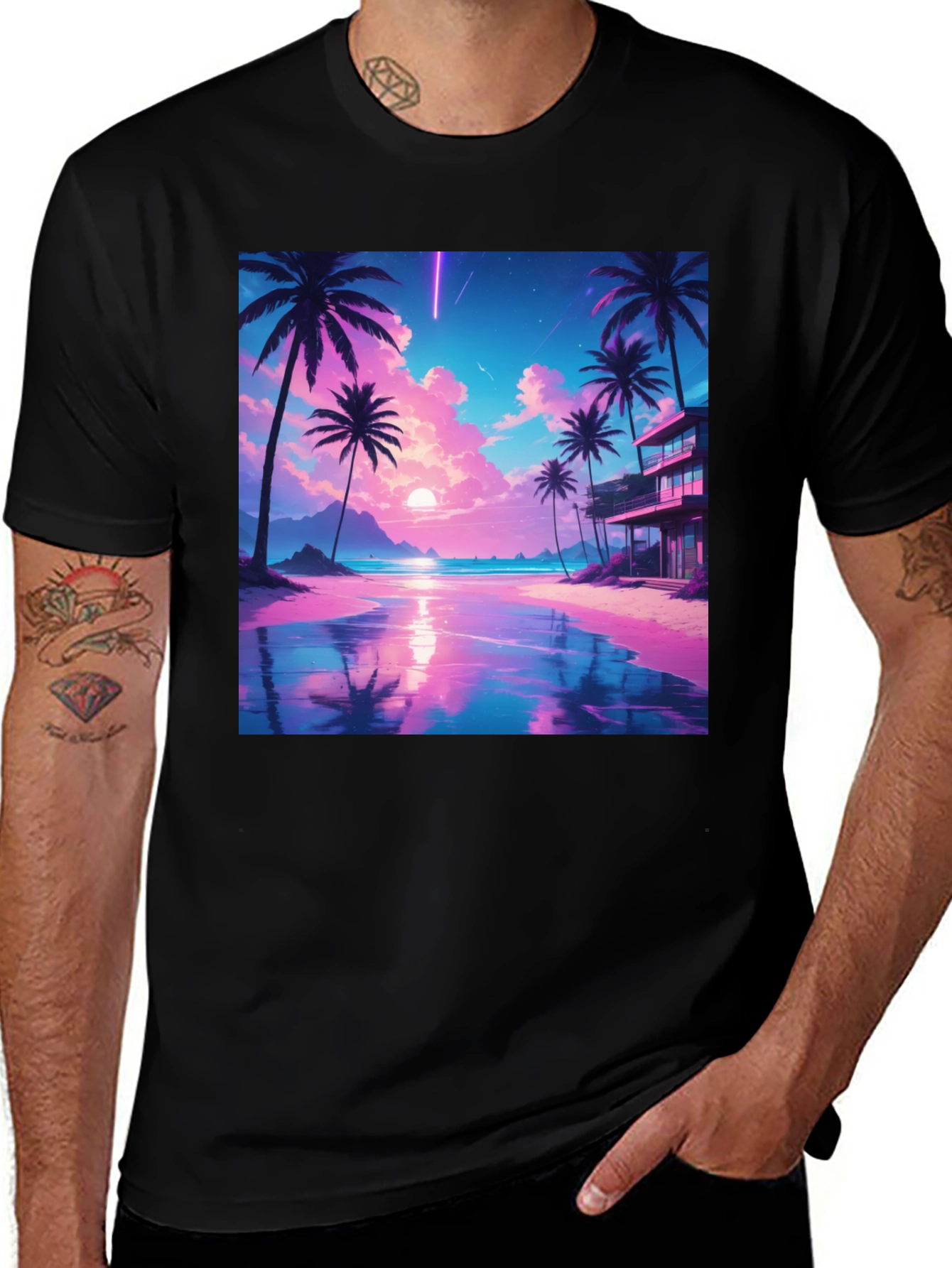 Variant 28 of Vaporwave Beach T-Shirt: Synthwave Sunset Tee