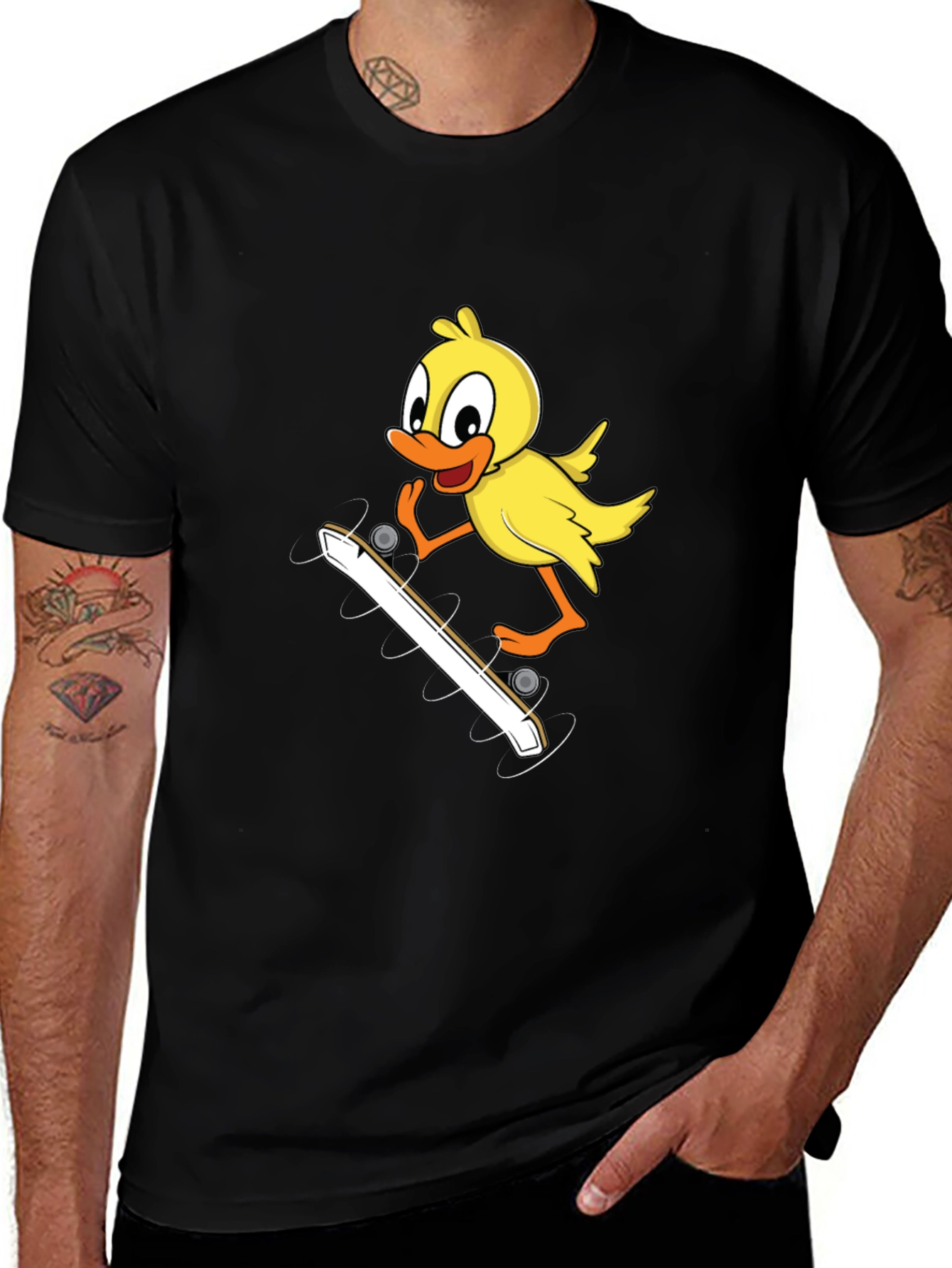 Variant 15 of Duck Skateboarder Graphic Tee - Black Cotton Blend