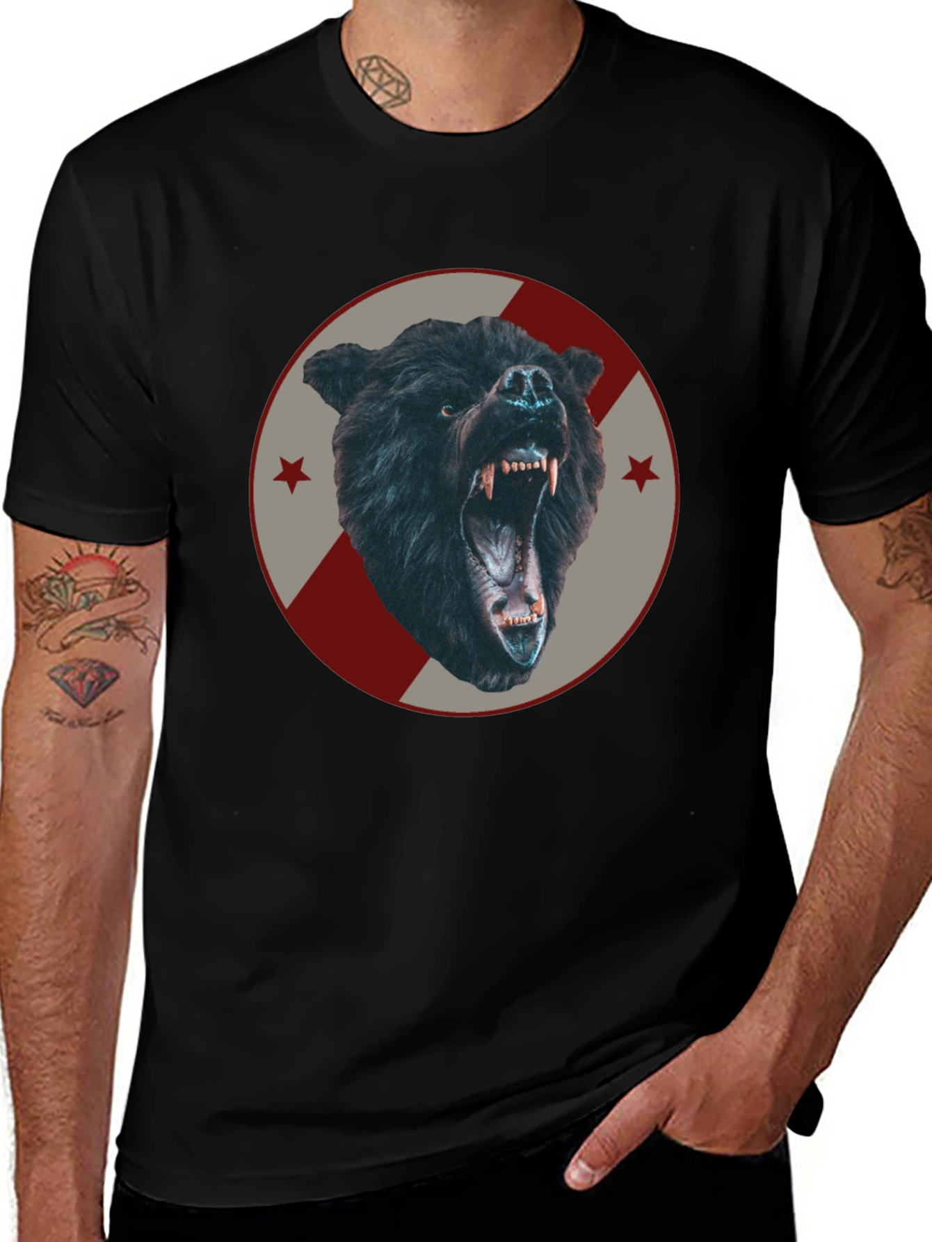 Variant 14 of Men's Black Bear Graphic Tee - Fierce Animal Design