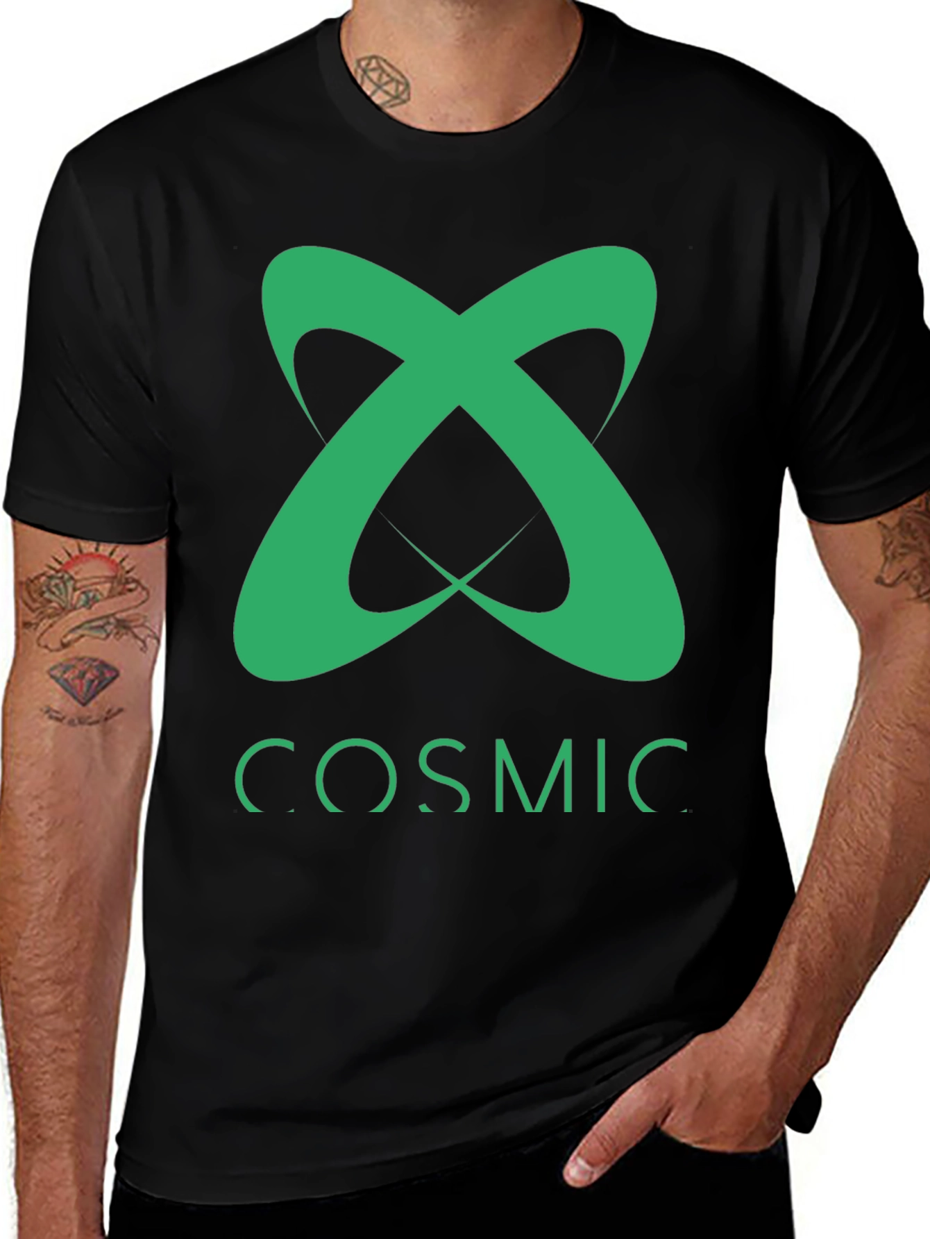 Variant 6 of Cosmic Tee - Green Logo Graphic Black T-Shirt