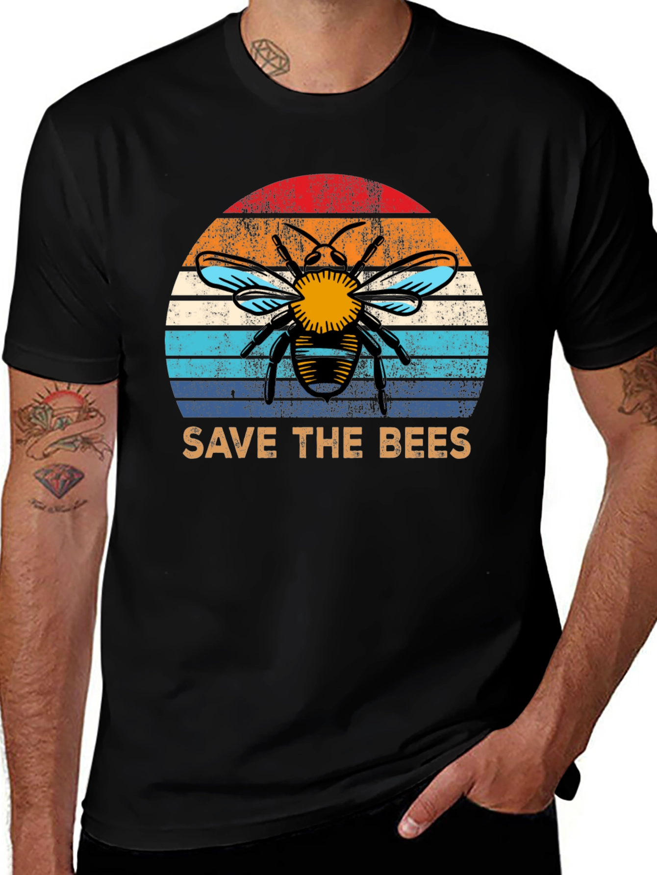 Variant 10 of Save the Bees T-Shirt - Retro Bee Design