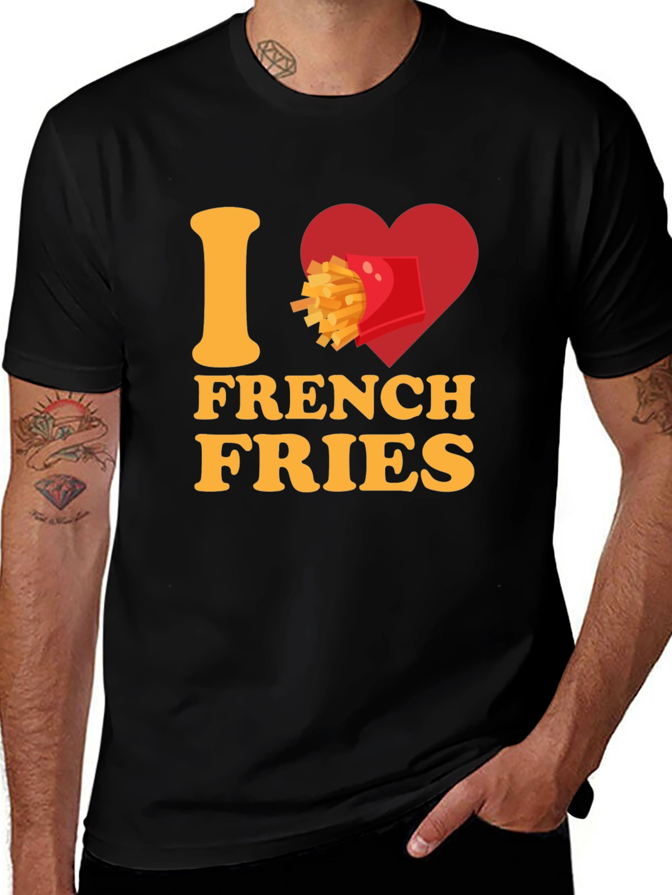 Variant 6 of I Heart French Fries Graphic Tee - Black Casual T-Shirt
