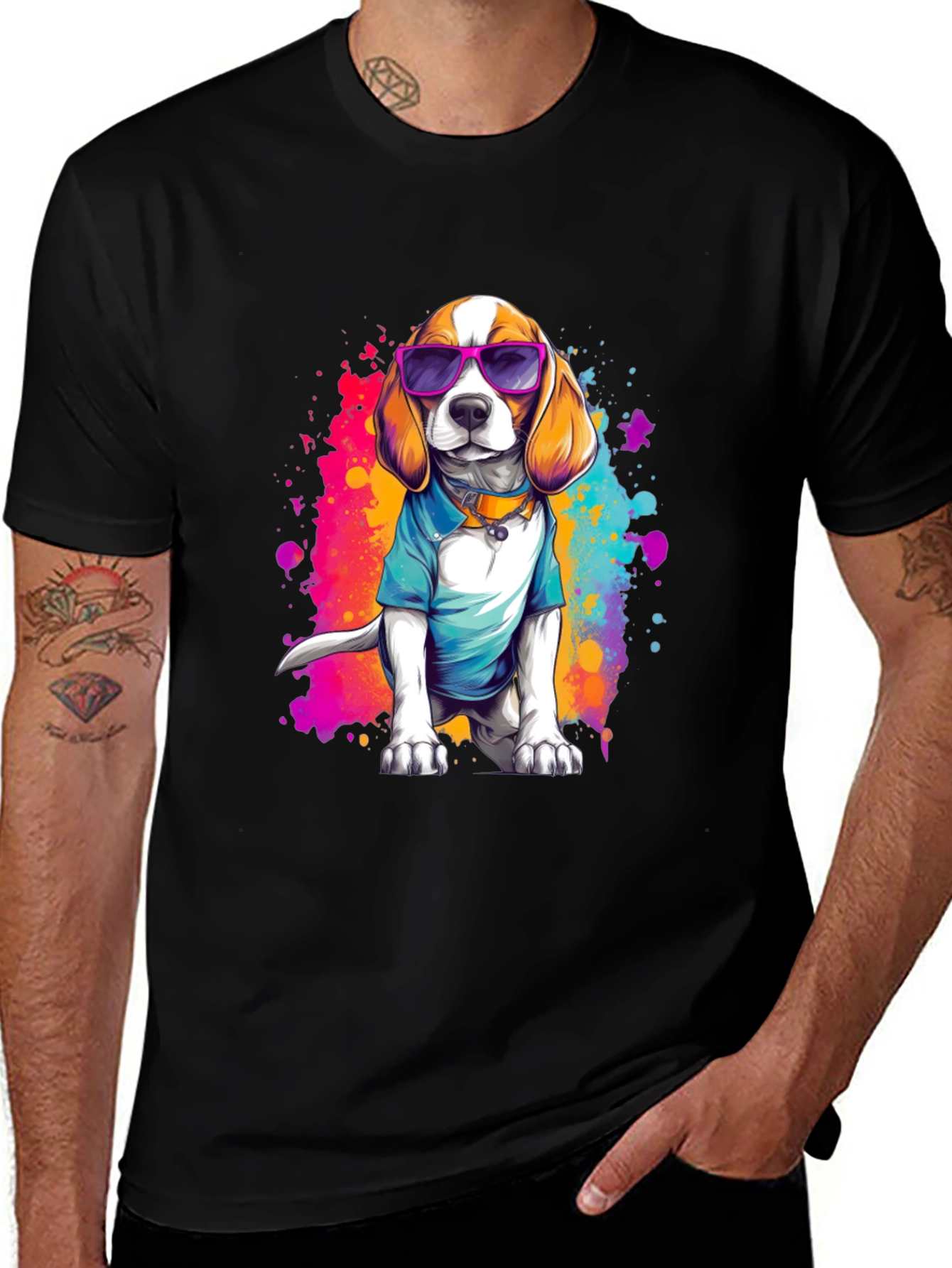 Variant 8 of Cool Beagle Dog Graphic Black T-Shirt