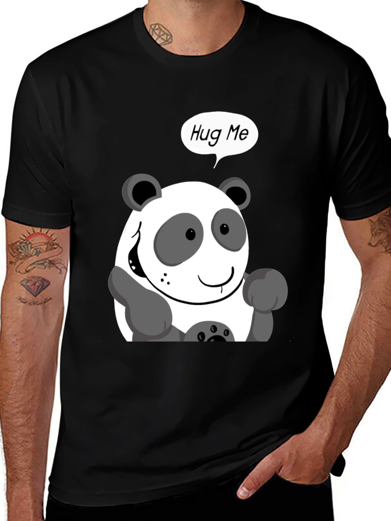 Variant 26 of Hug Me Panda Graphic Tee - Black Casual Shirt