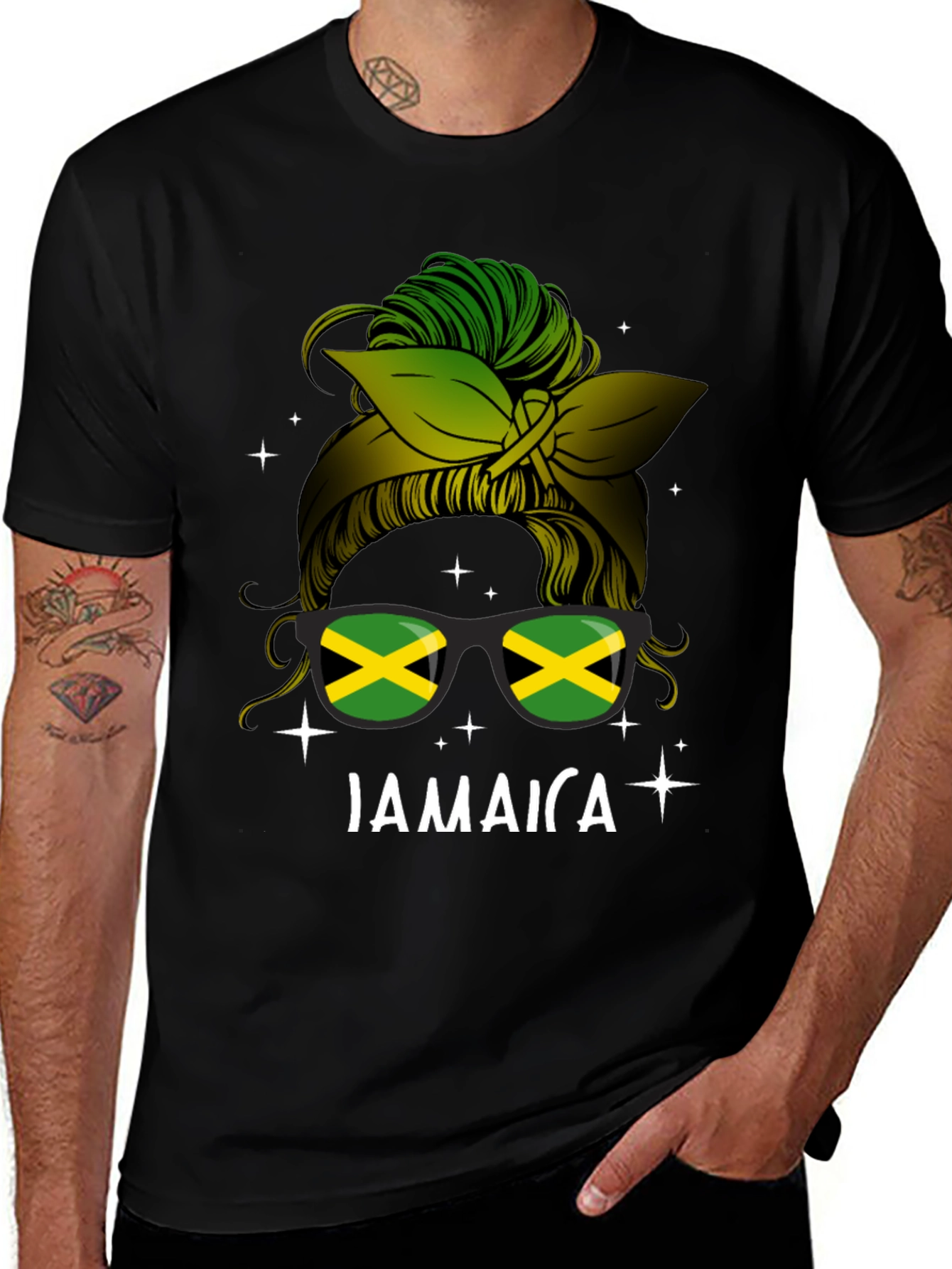 Jamaica Messy Bun T-Shirt: Caribbean Pride