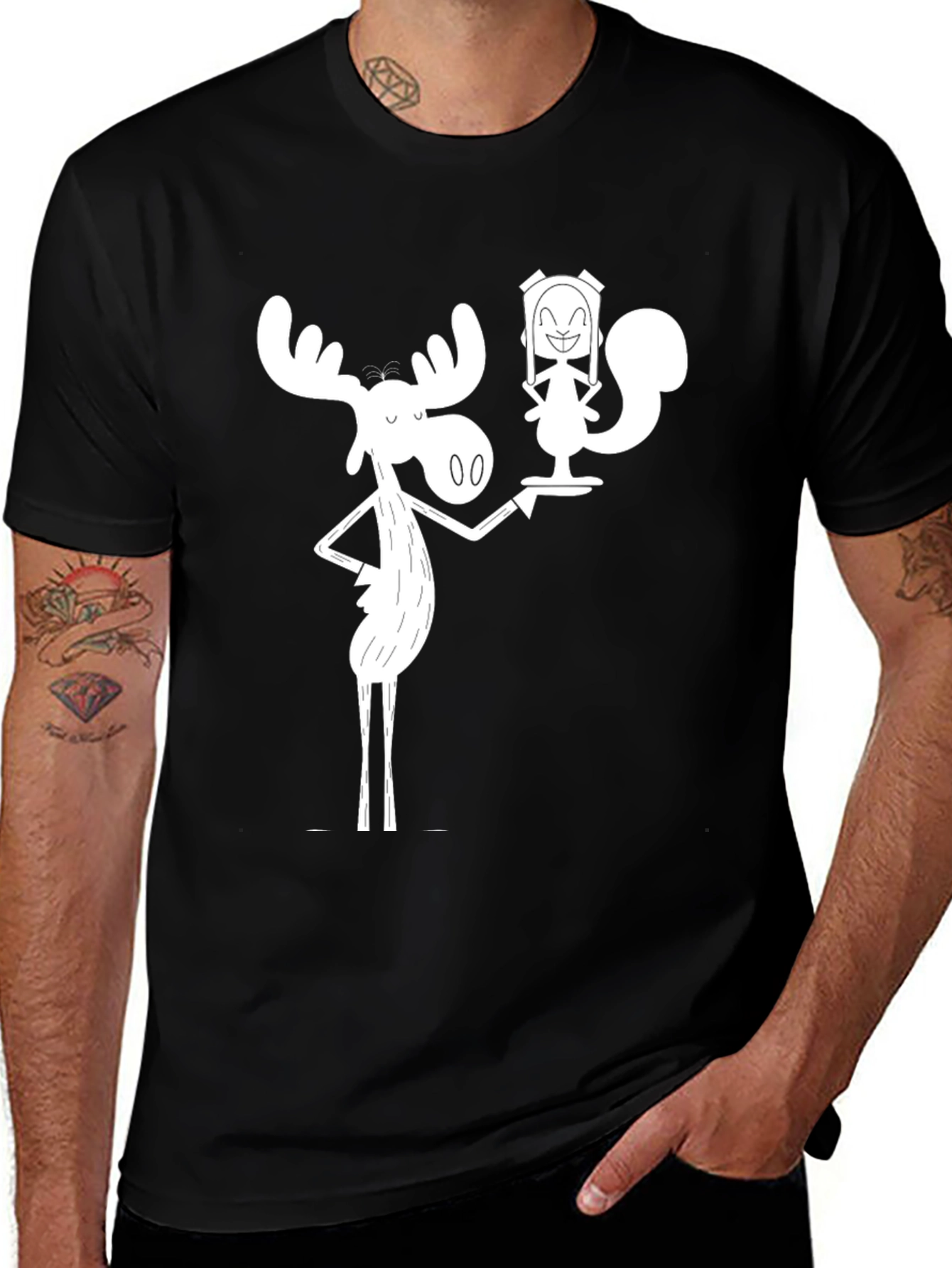 Variant 15 of Black Cartoon Moose and Squirrel Graphic Tee