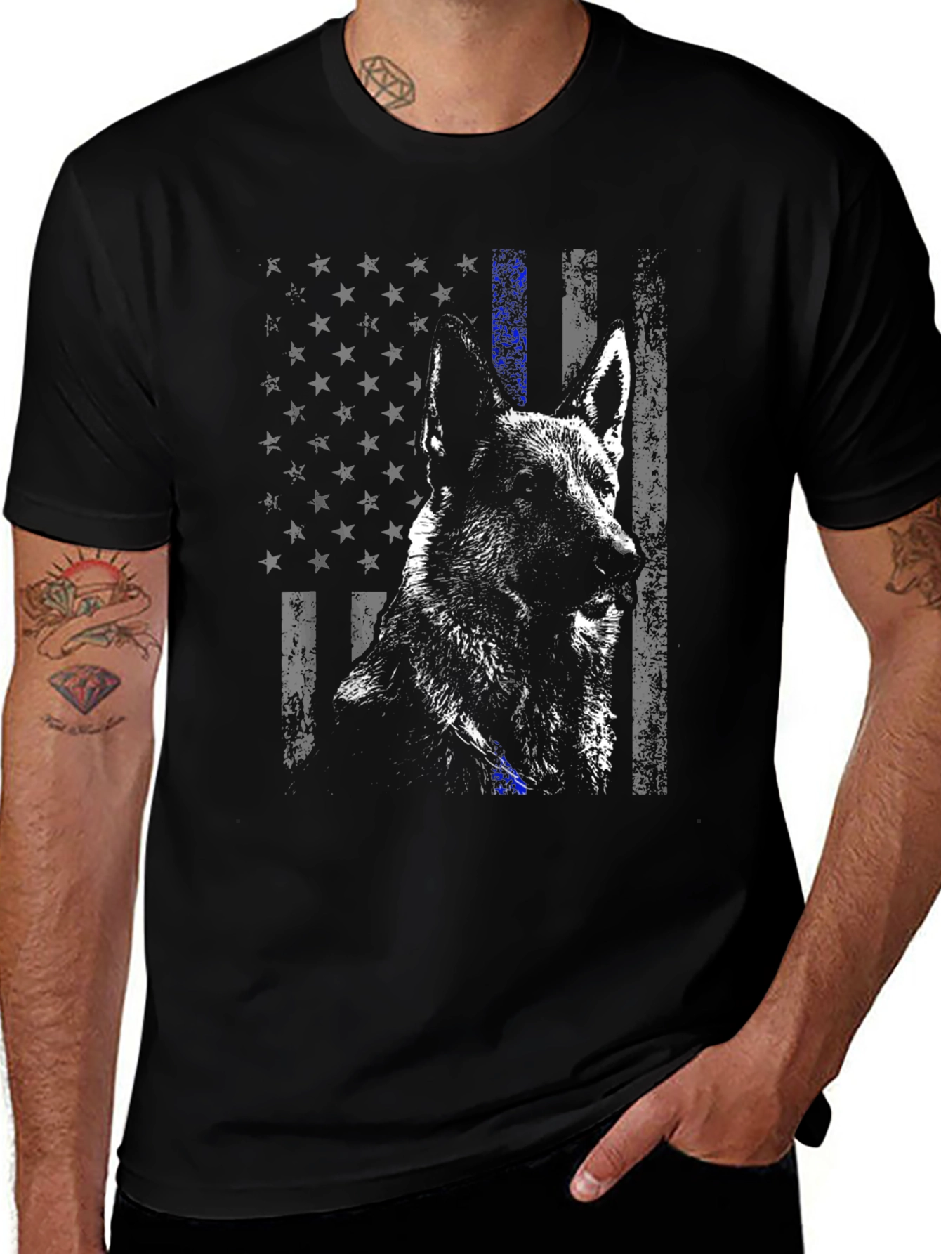 K-9 Thin Blue Line American Flag T-Shirt
