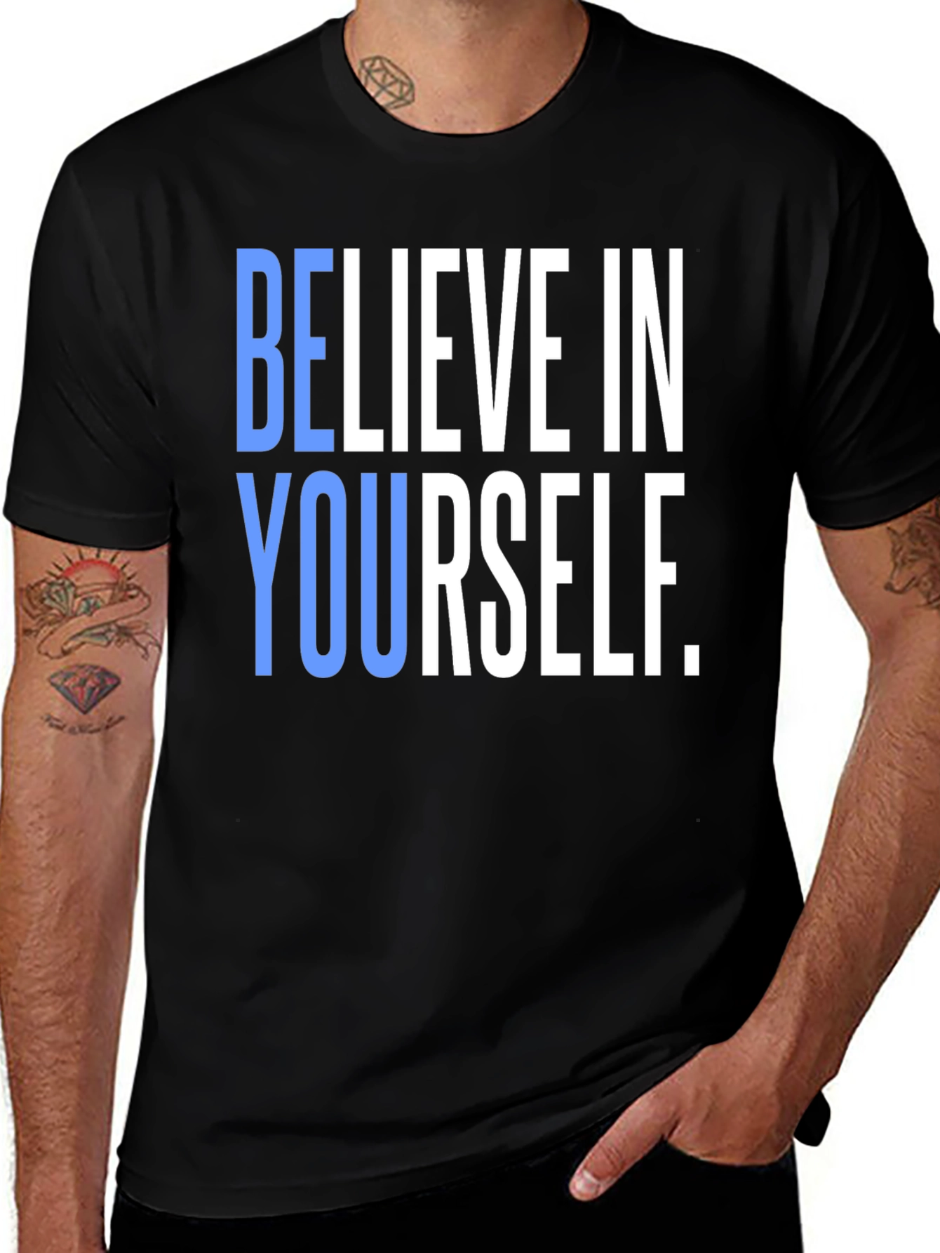 Variant 22 of Believe In Yourself Graphic Tee - Black Cotton T-Shirt