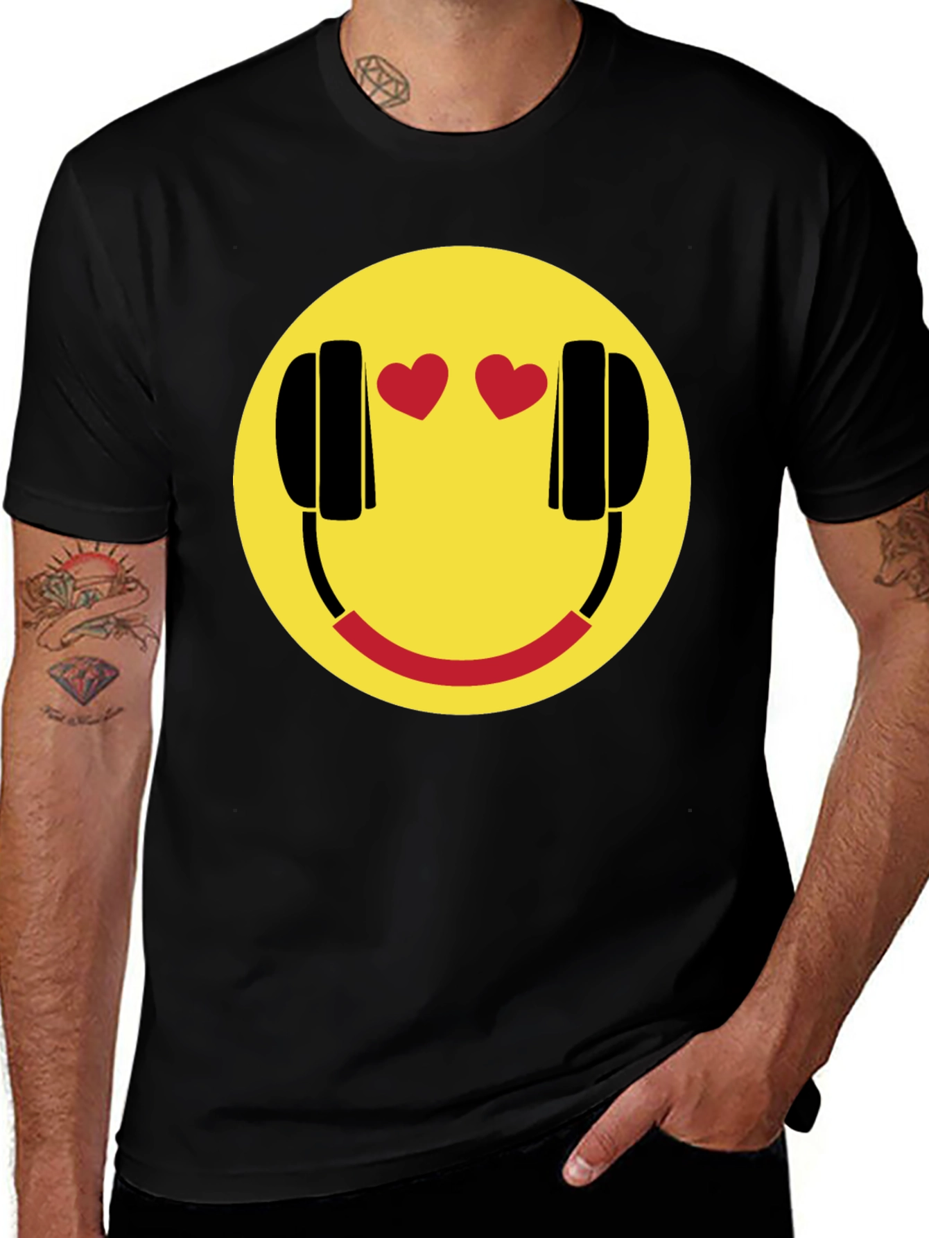 Variant 2 of Smiley Face with Headphone Hearts T-Shirt