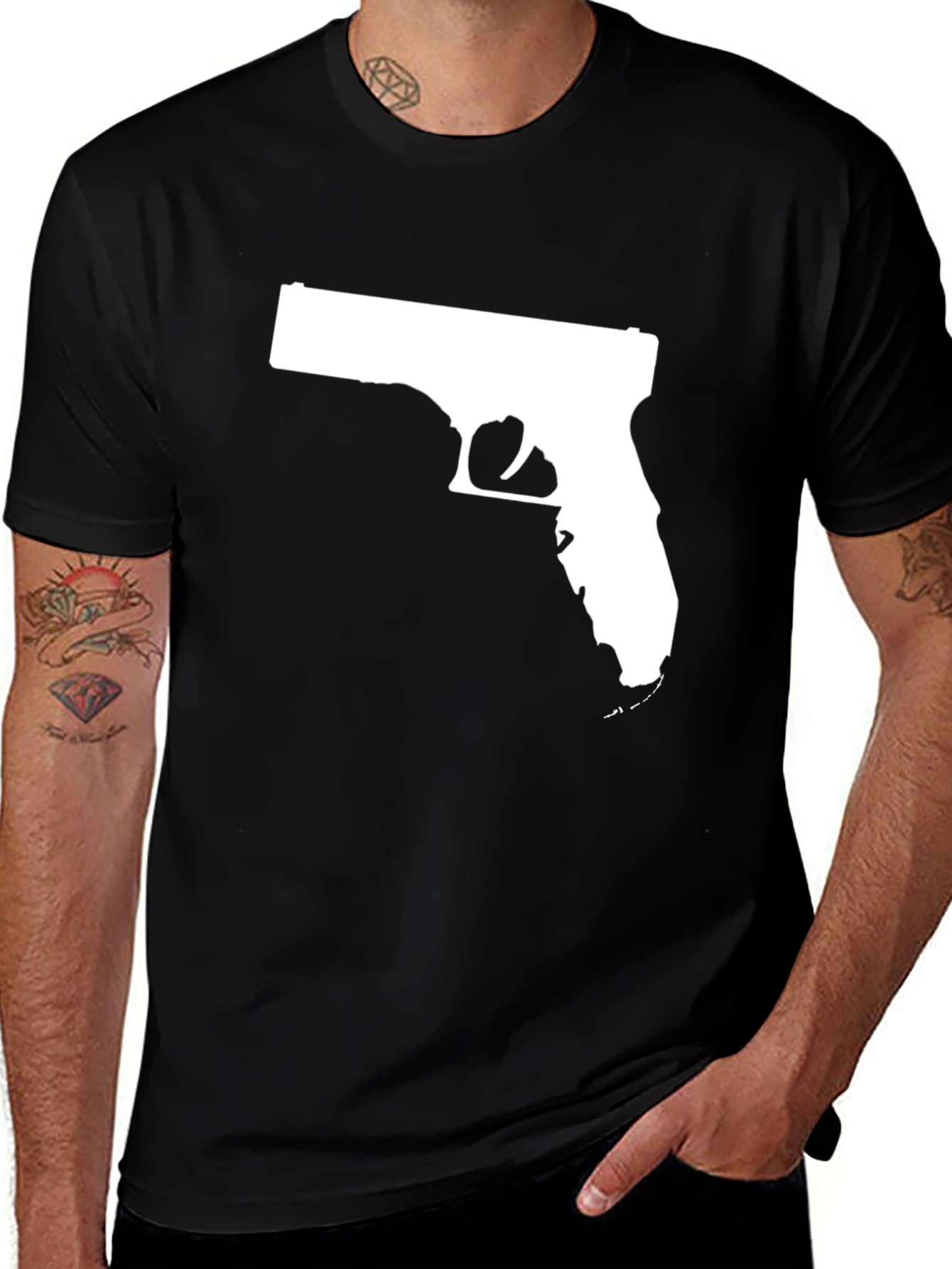 Variant 22 of Gun-Shaped State Outline Tee