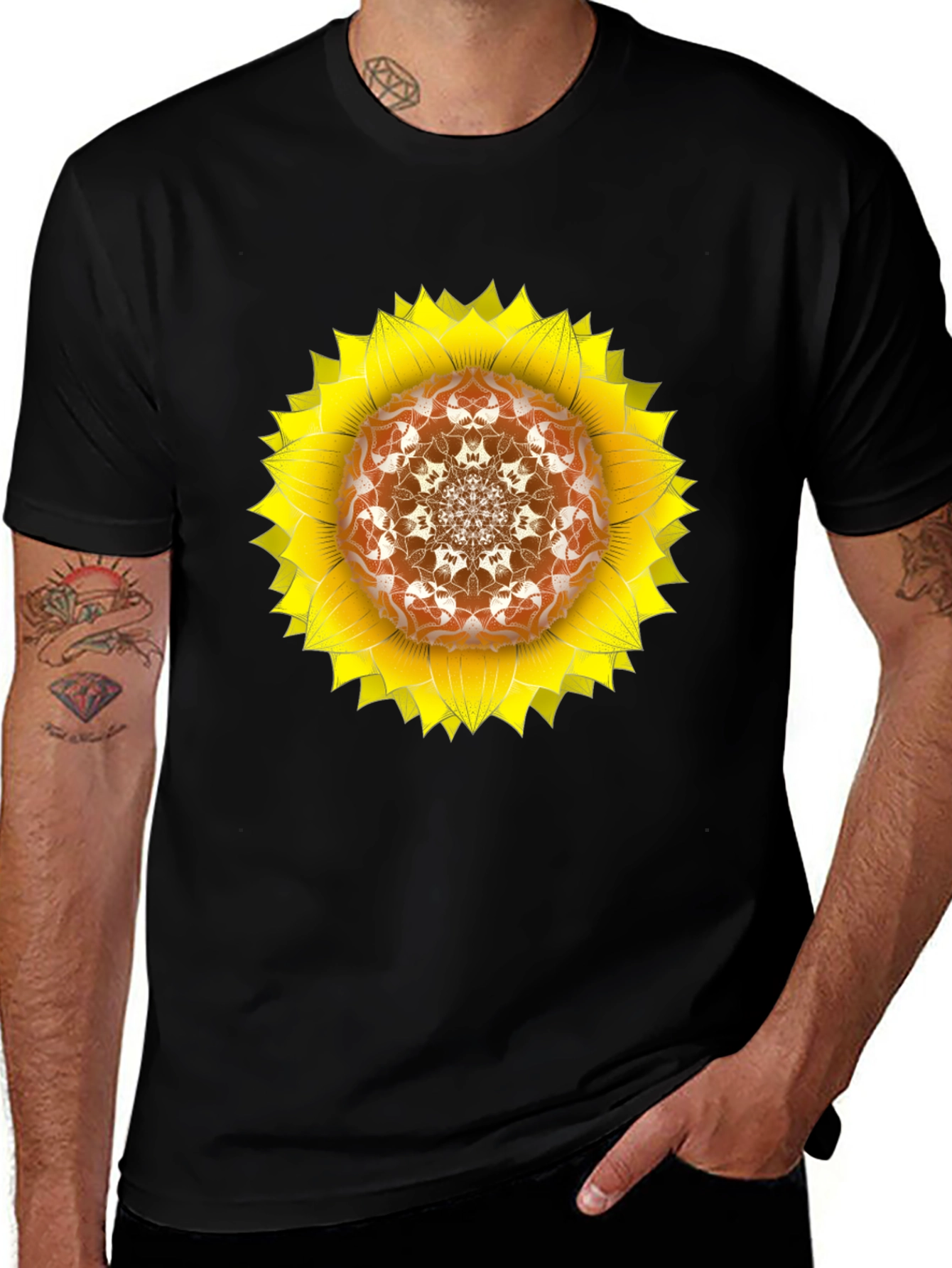 Variant 13 of Sunflower Mandala Black T-Shirt