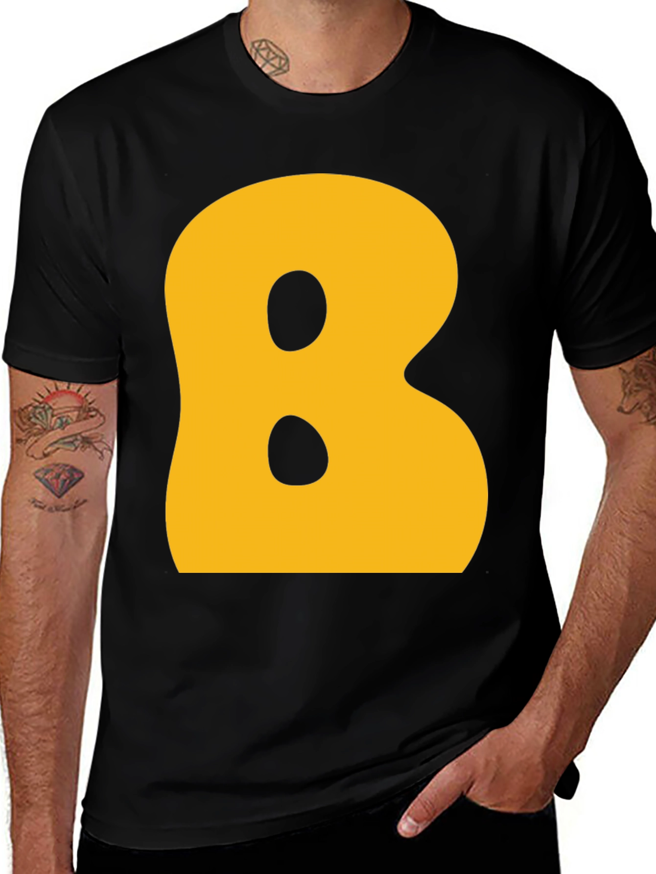 Variant 2 of Letter B Graphic T-Shirt - Black Cotton Blend