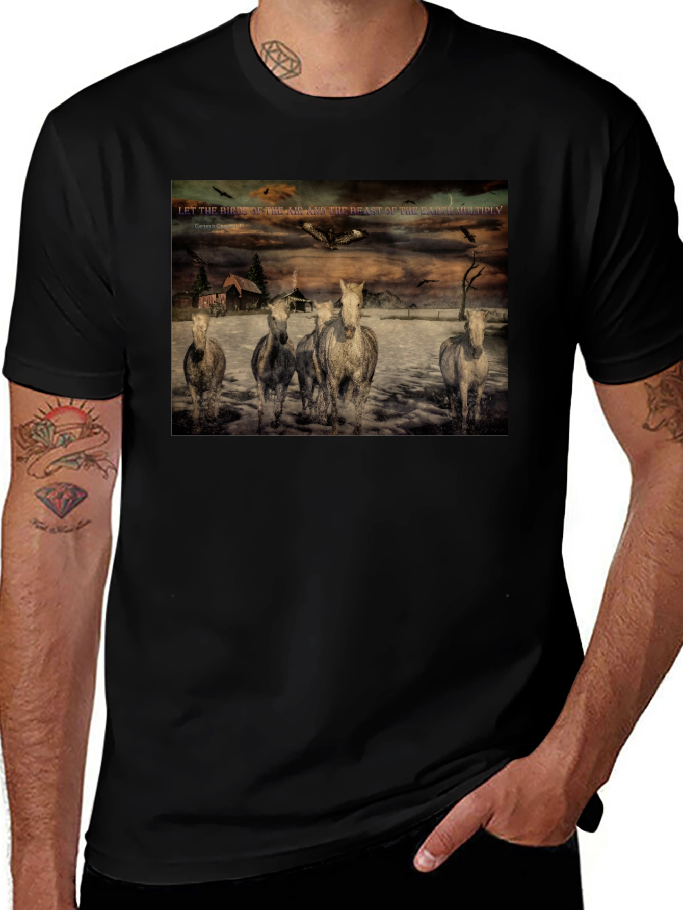 Genesis Chapter One Horses Graphic T-Shirt