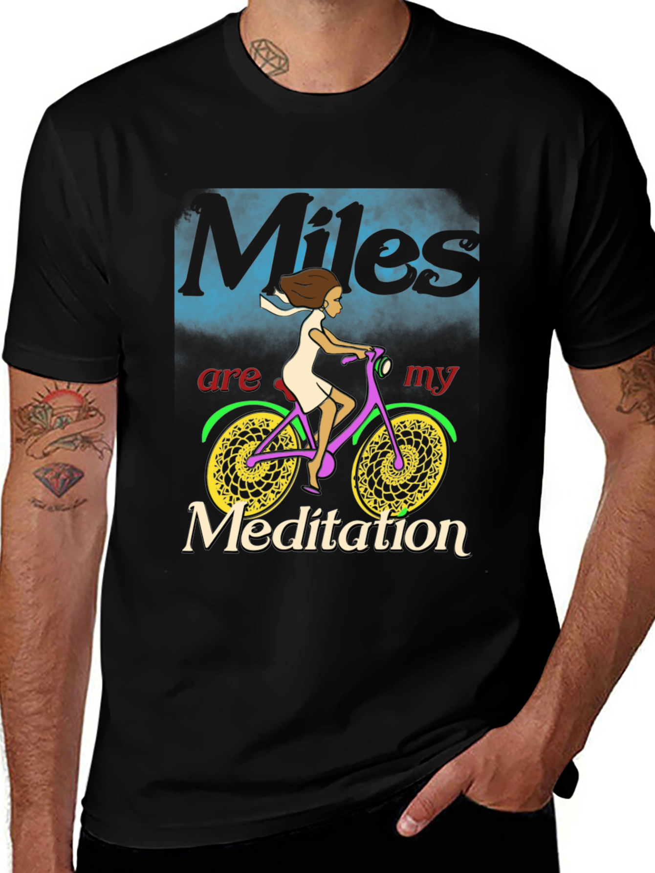 Variant 26 of Miles Are My Meditation T-Shirt - Cycling Tee