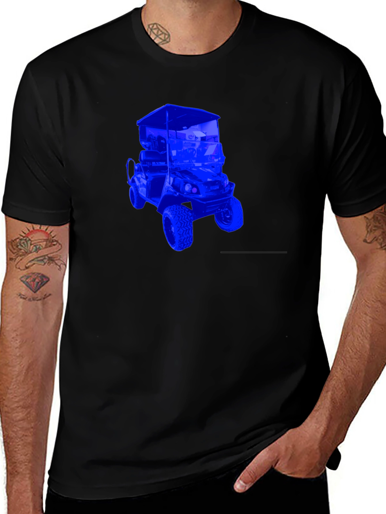 Cool Blue Golf Cart Graphic Tee - Black Casual T-Shirt
