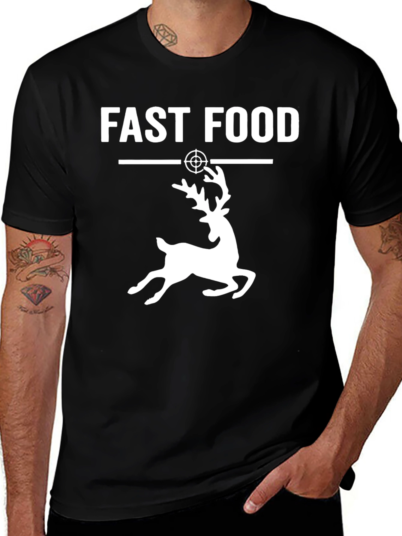 Variant 17 of Fast Food Deer Hunting T-Shirt - Funny Graphic Tee