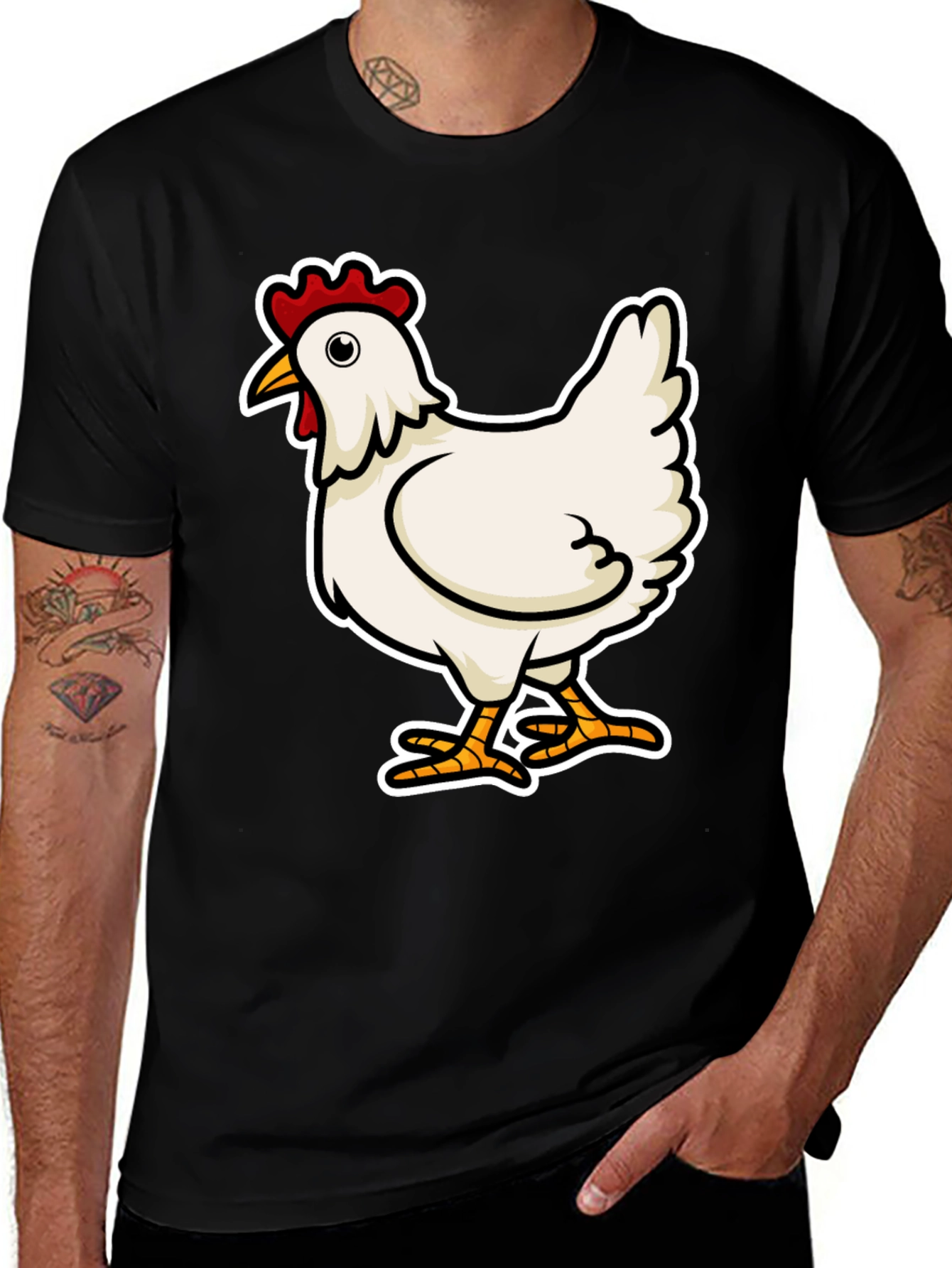 Variant 15 of Funny Chicken Graphic Tee - Black Cotton Shirt