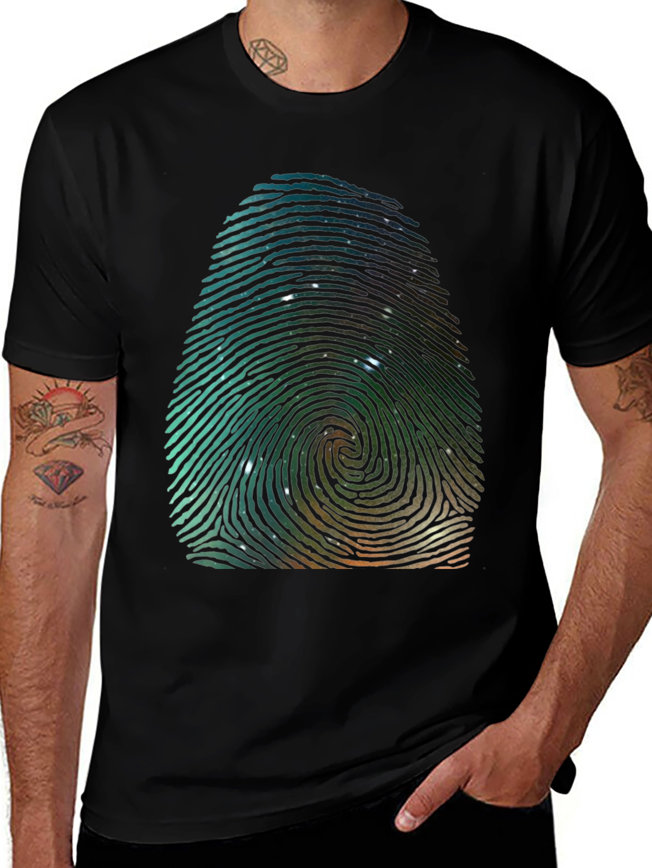 Variant 25 of Unique Fingerprint Galaxy Graphic Tee - Black
