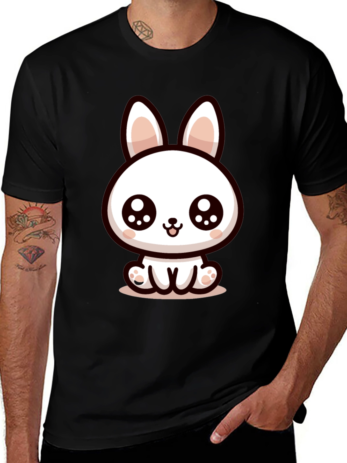 Variant 14 of Cute Cartoon Bunny Black T-Shirt