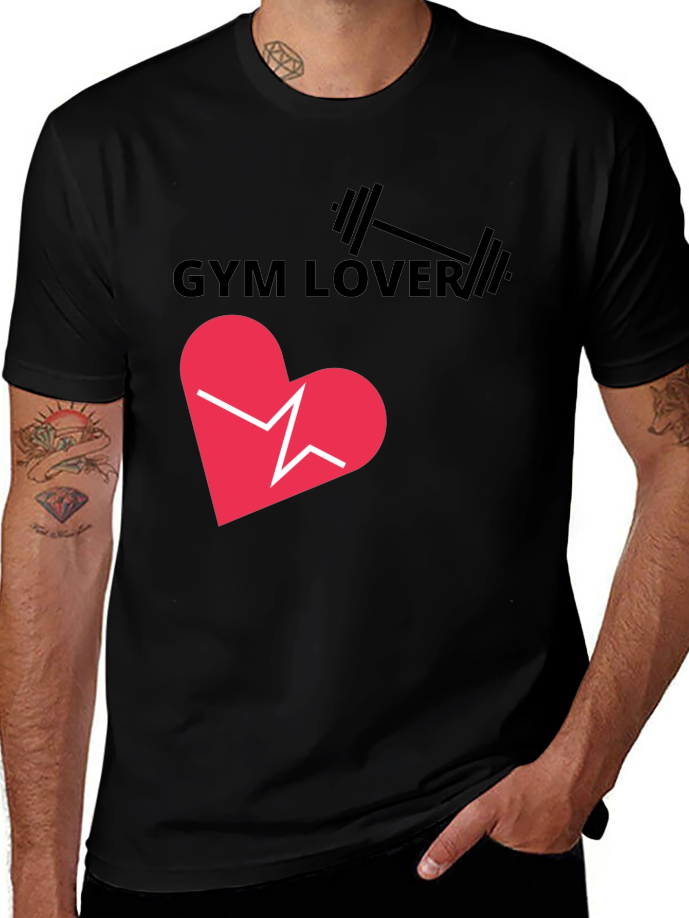 Variant 23 of Gym Lover Graphic T-Shirt - Heartbeat Design
