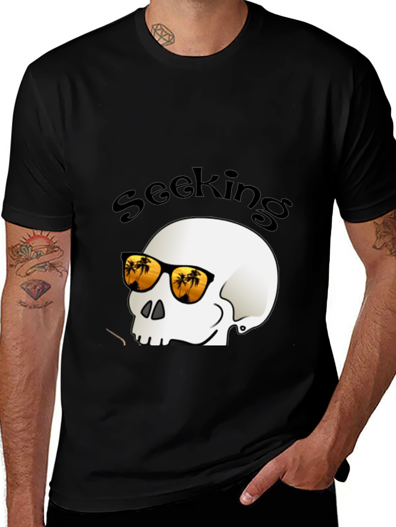 Variant 7 of Seeking Skull Tee - Tropical Vibes Skeleton T-Shirt