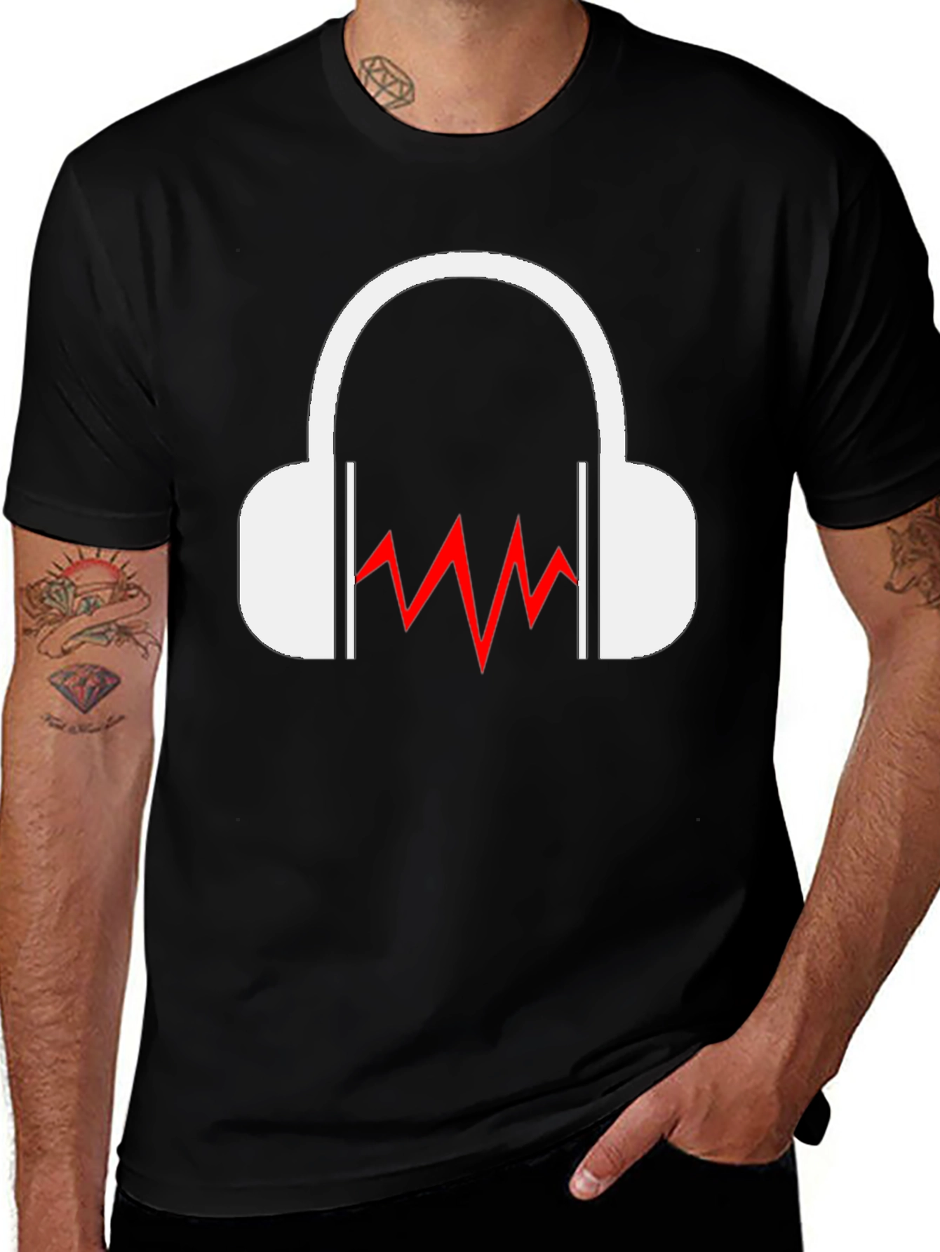 Variant 23 of Cool Black T-Shirt - Headphones & Sound Wave Graphic