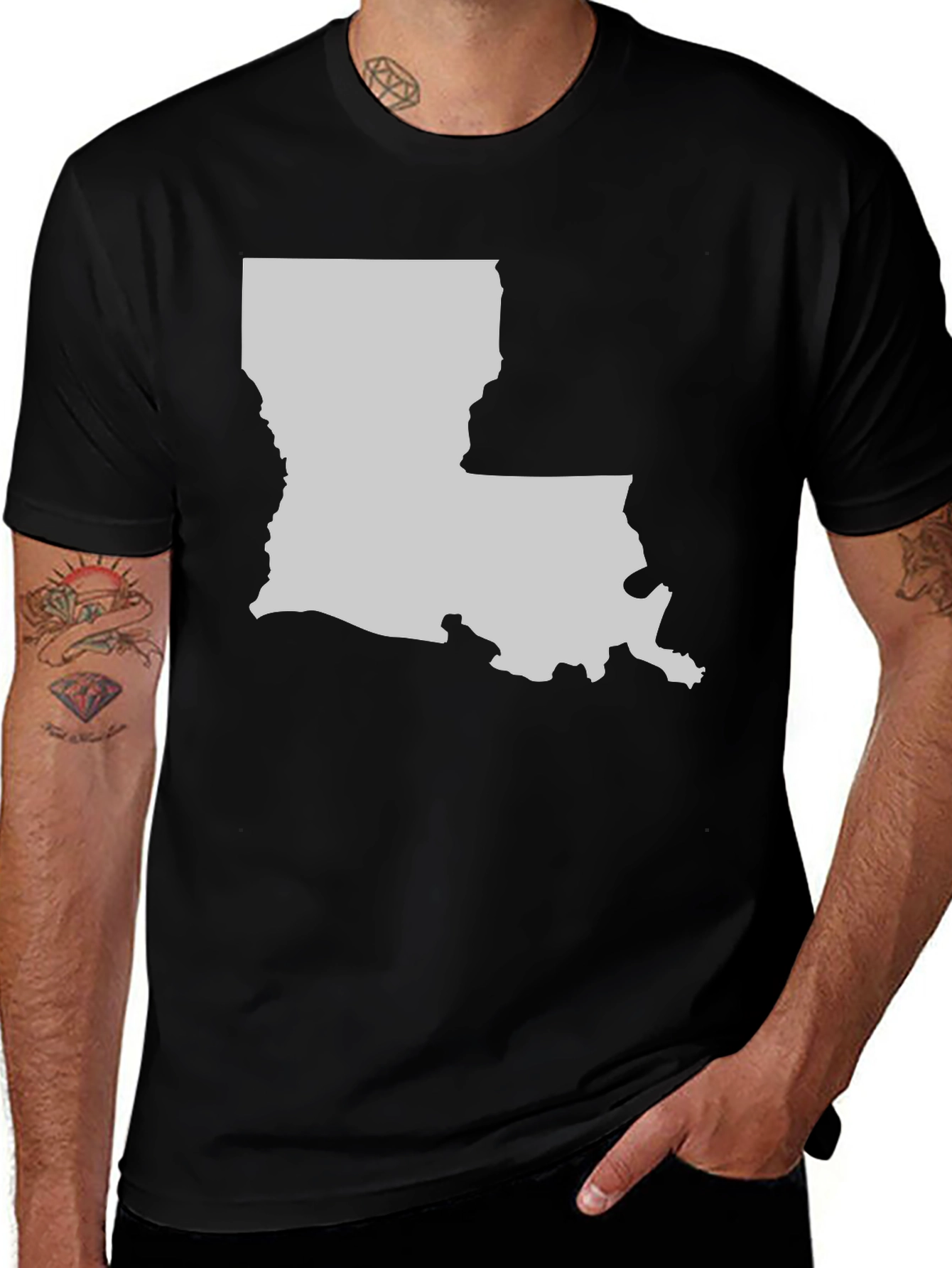 Louisiana State Map Graphic Tee - Black