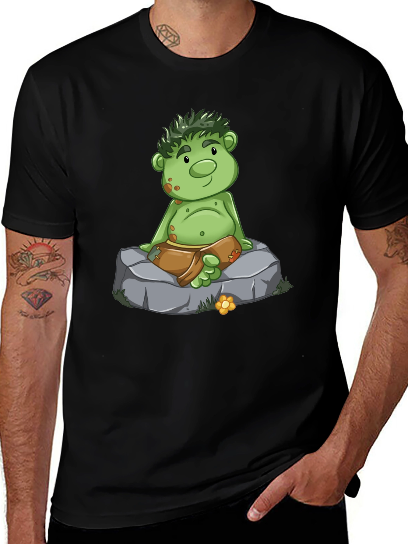 Variant 22 of Cartoon Troll Graphic Tee - Black Cotton T-Shirt