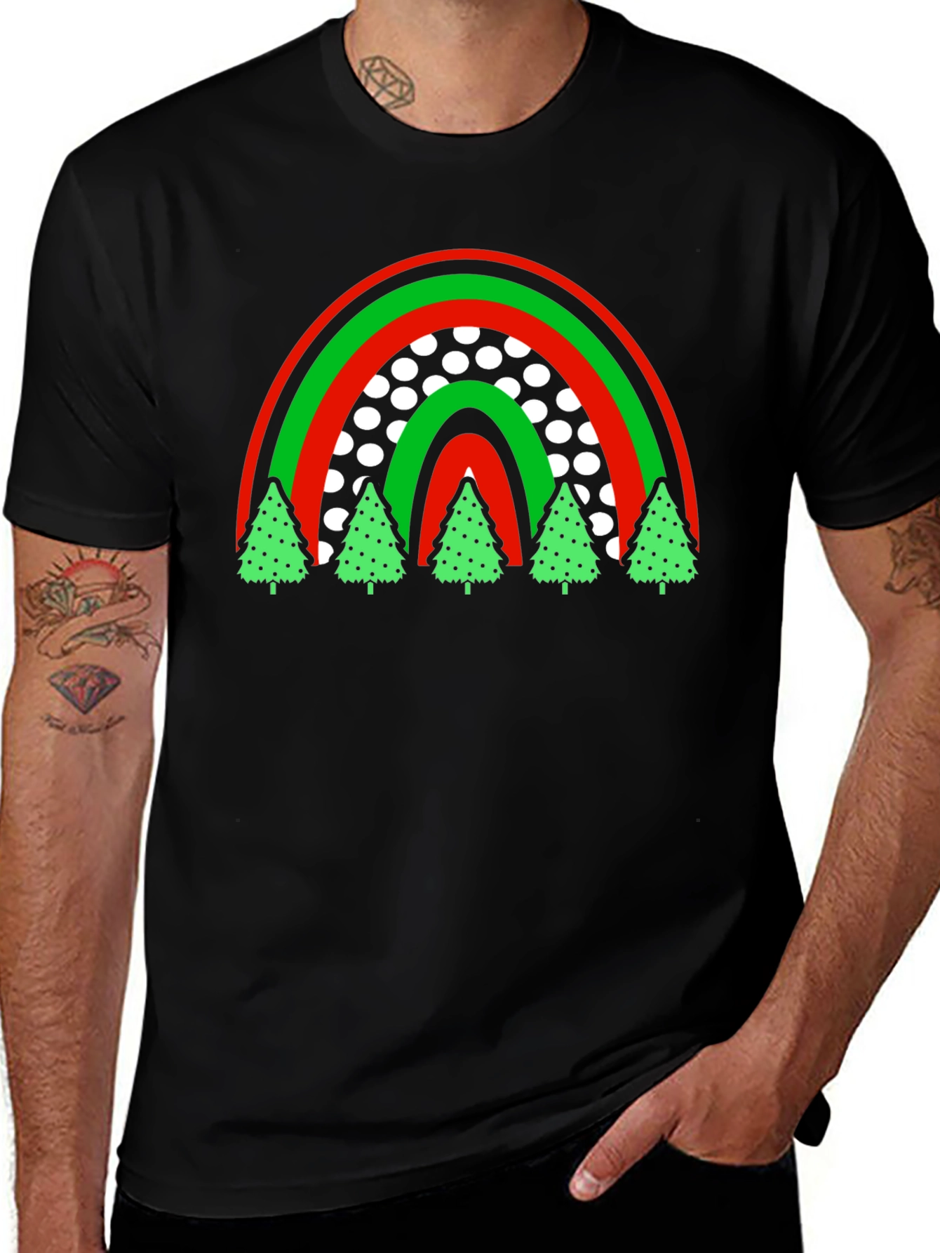 Festive Rainbow Christmas Tree Graphic Tee