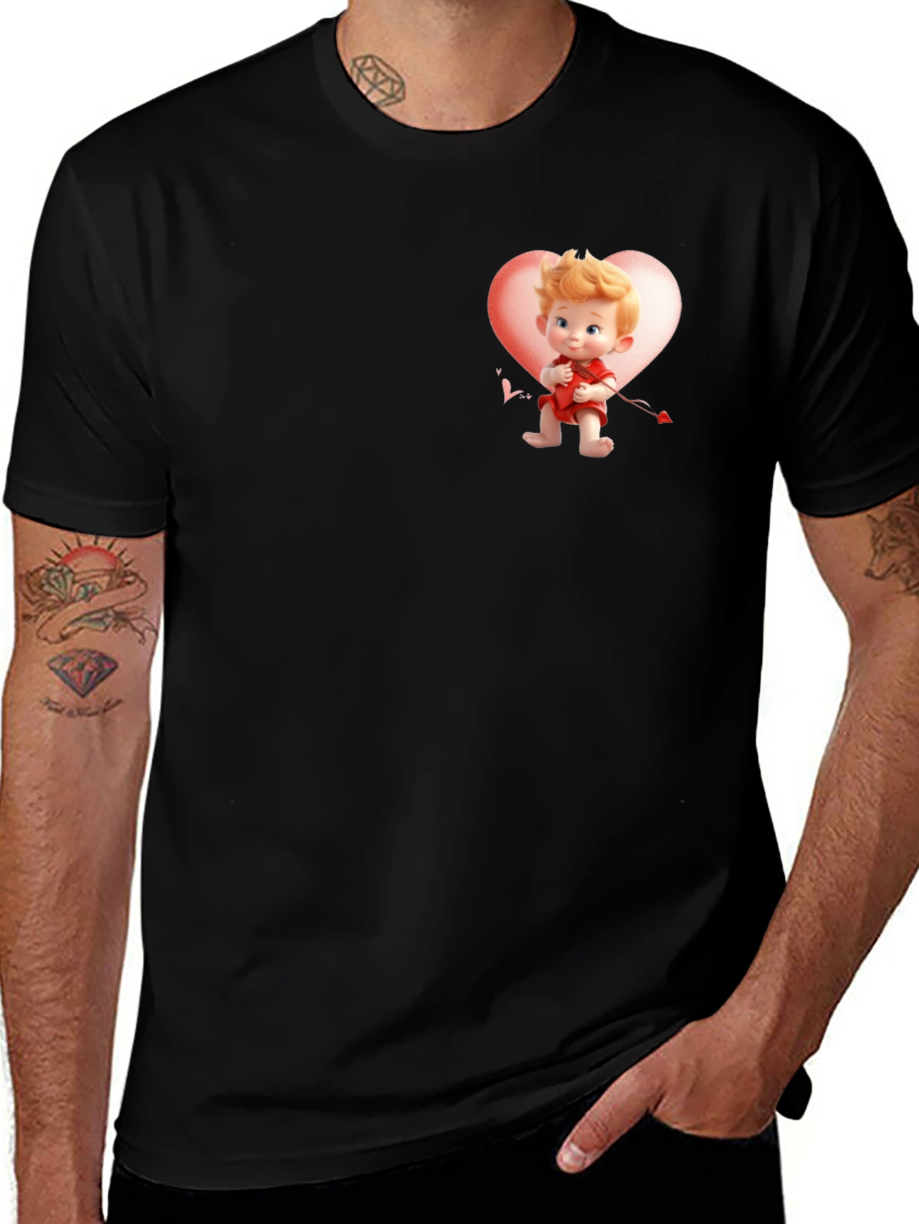Variant 15 of Cupid Heart Graphic Black T-Shirt