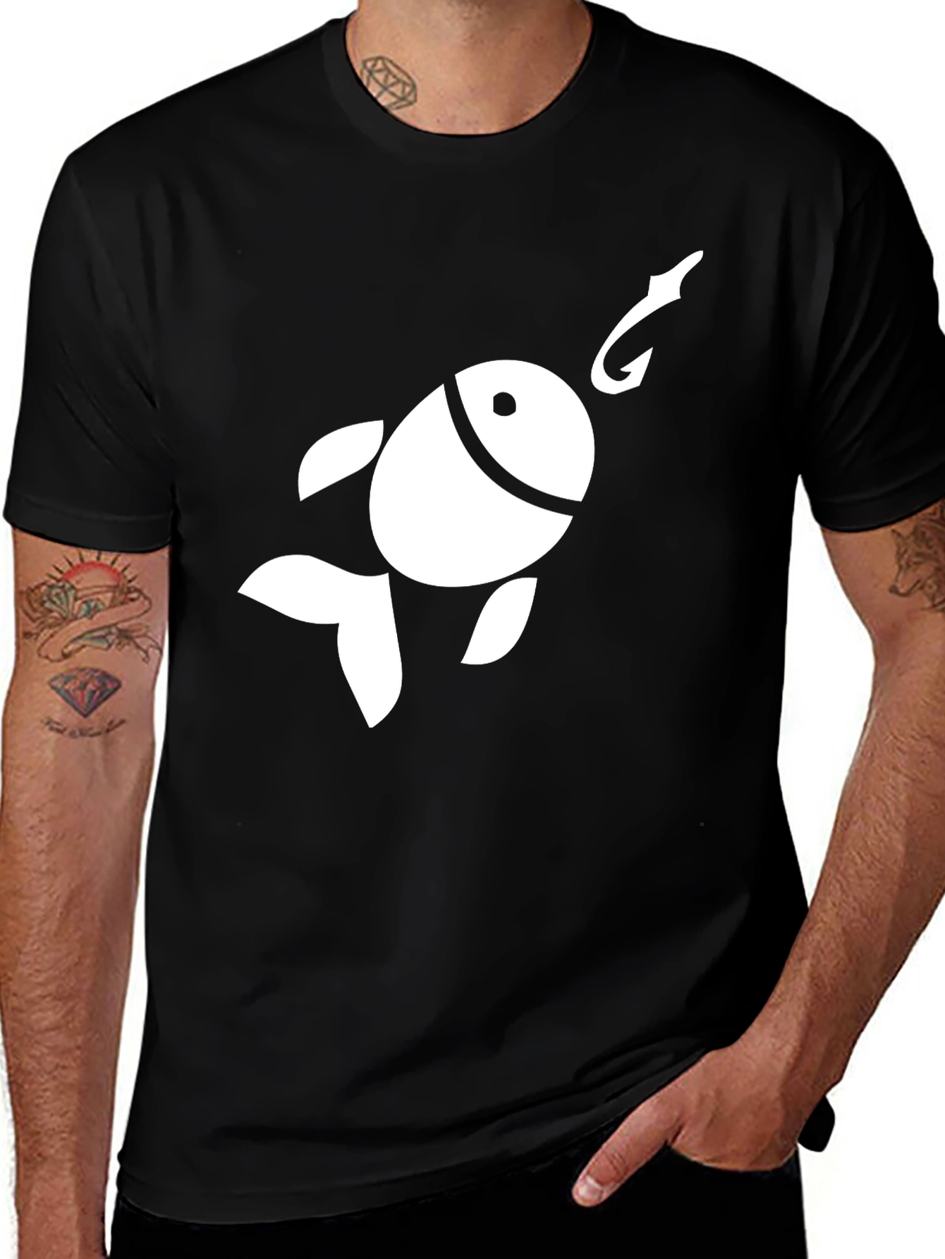 Variant 12 of Funny Fish Hook Graphic T-Shirt - Black